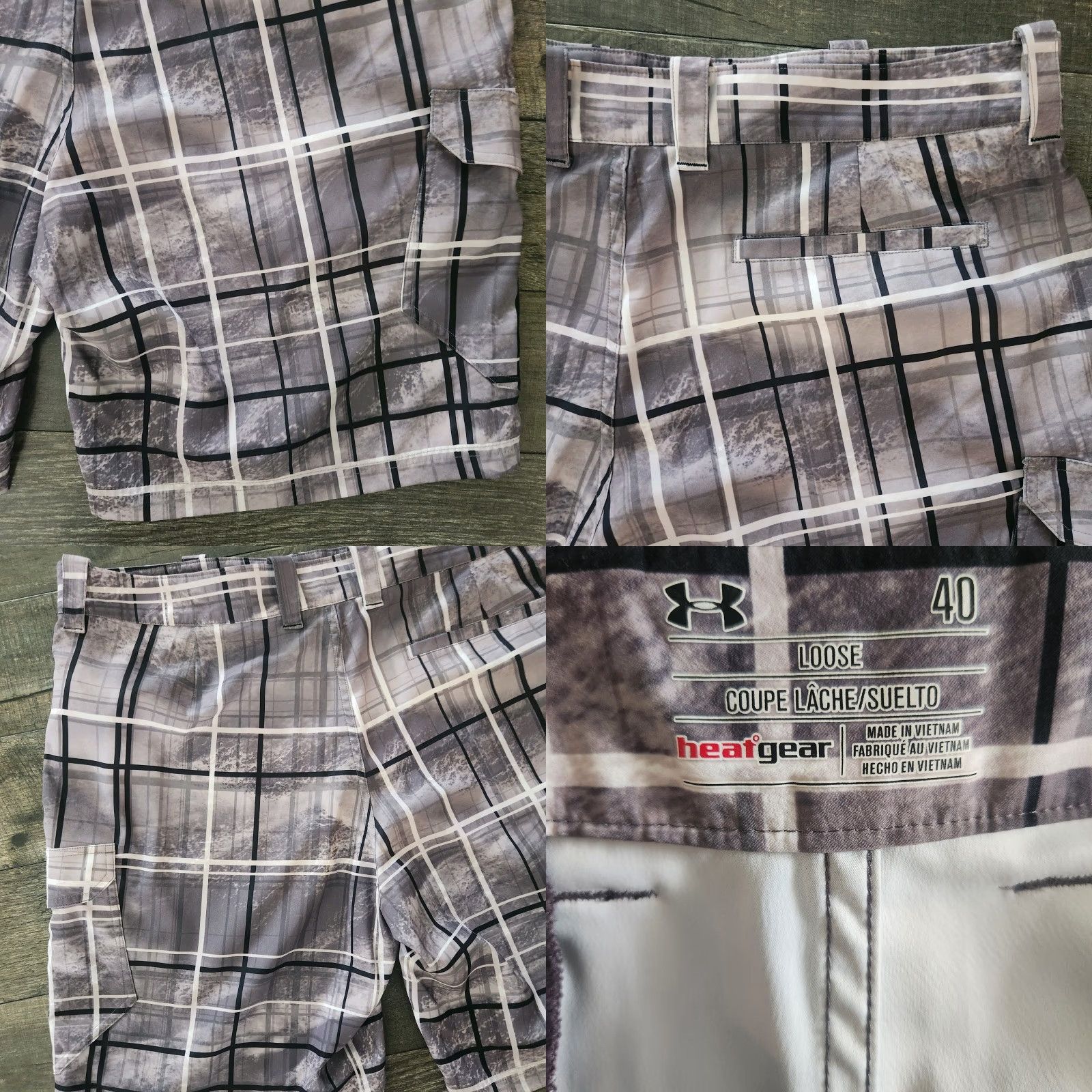 Under Armour Under Armour Cargo Shorts Mens 40 Plaid AOP Ocean Waves Performance Golf Cargo Pocket Navy Blue 40 Mens Size US 40 / EU 56 - 8 Thumbnail