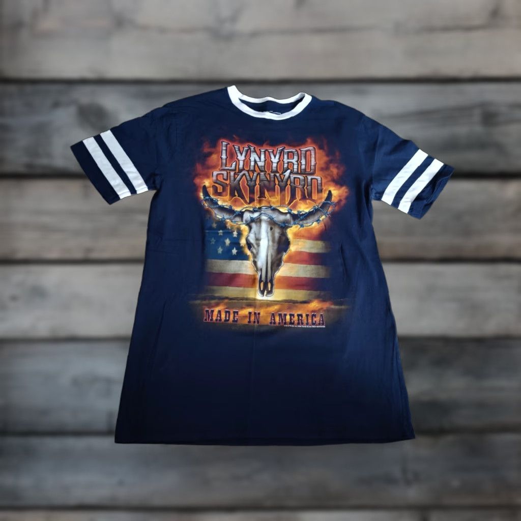 Olive Lynyrd Skynyrd Band Concert T-Shirt Live Nation Men's Medium Blue Jersey Short Sleeve Rock Flag Music USA Size US M / EU 48-50 / 2 - 1 Thumbnail
