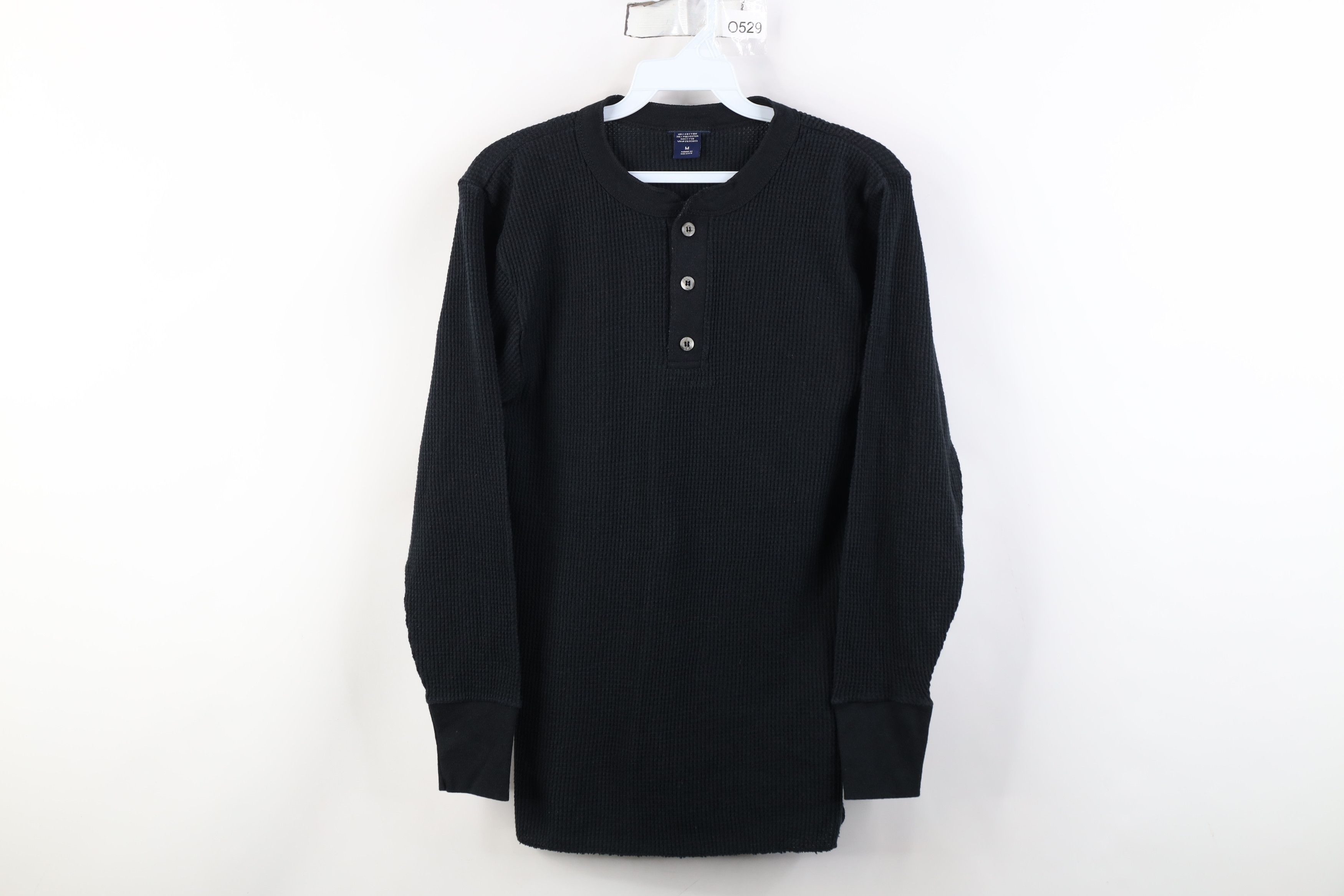 Vintage Vintage 90s Y2K Streetwear Waffle Knit Henley T-Shirt Black Size US M / EU 48-50 / 2 - 1 Thumbnail