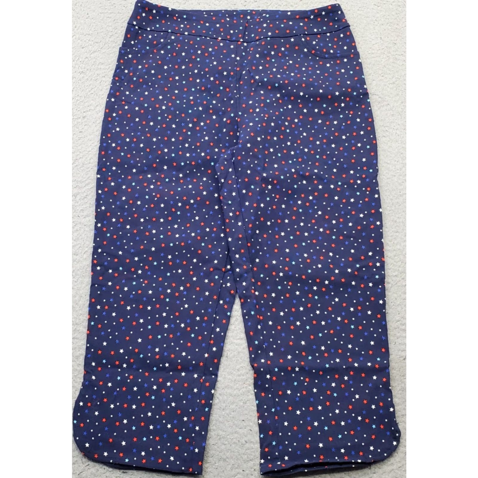 Vintage Kate Park Capri Pants Women's M Multi Stars Print Stretch Straight Leg Pull-On Size 32" / US 10 / IT 46 - 2 Thumbnail