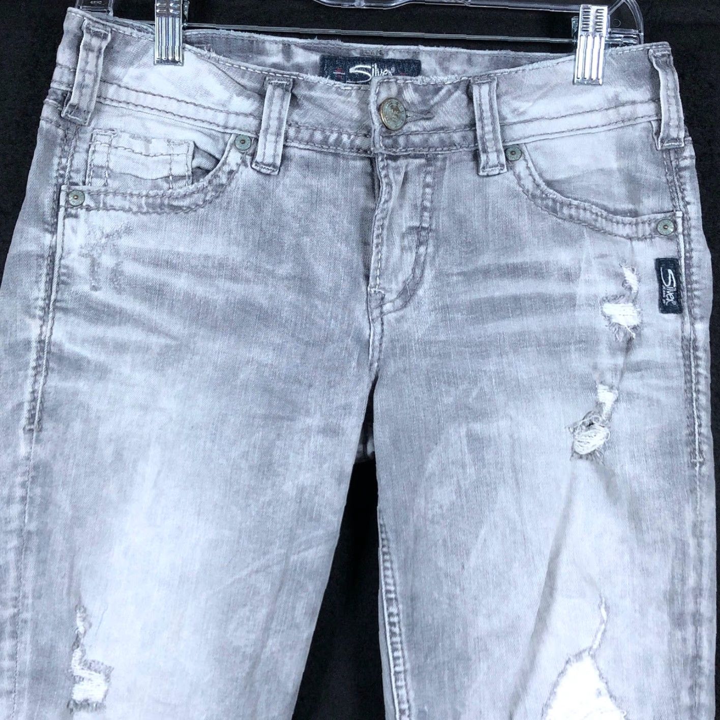 Silver Jeans Co. Silver Jeans Co. Gray Denim Mid Rise Elyse Skinny Crop Stretch 26x24 Jeans Womens Size 30" / US 8 / IT 44 - 2 Thumbnail