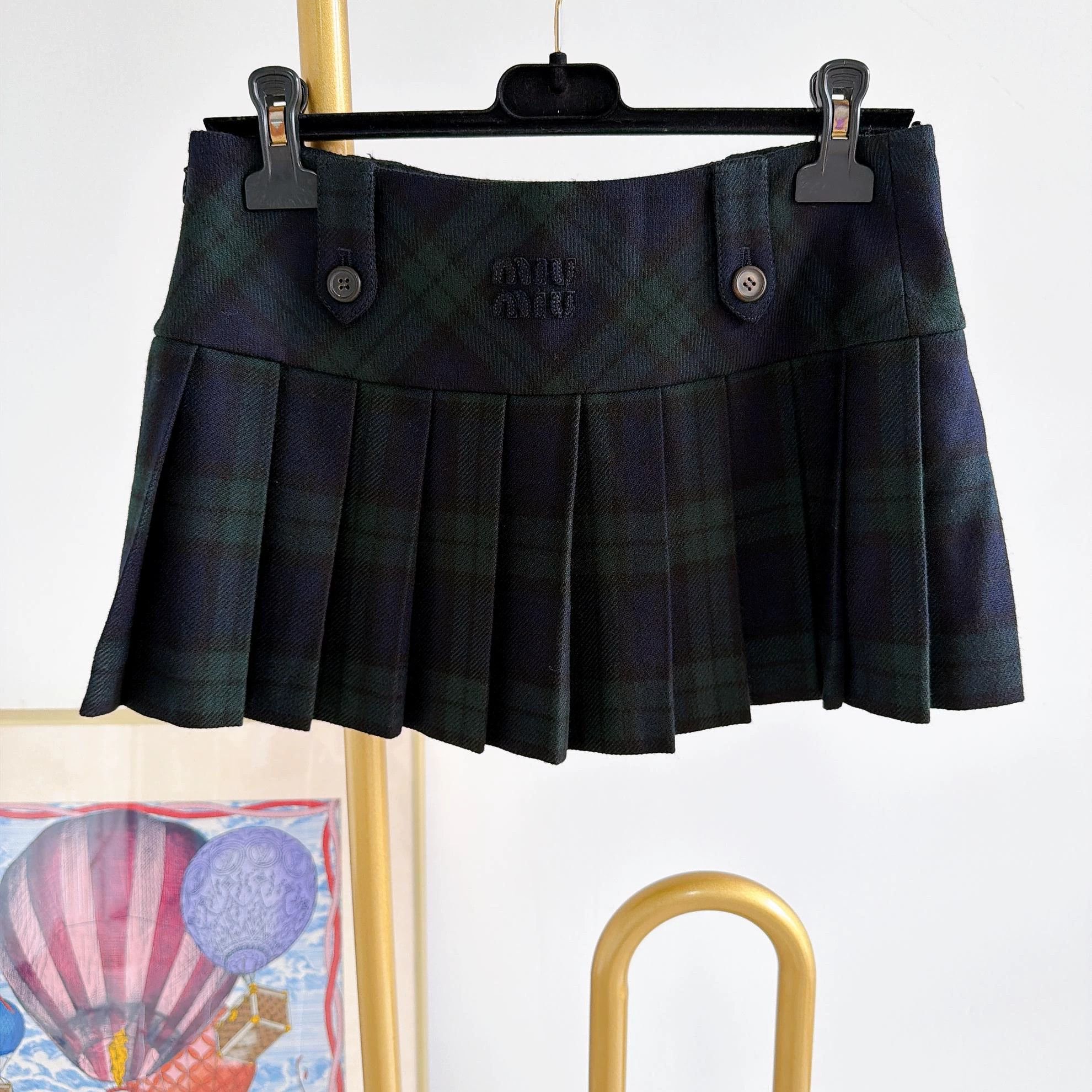 Miu Miu MIU MIU Checkered Color-Blocked Wool Pleated Skirt 36 Size 25" / US 0 / IT 36 - 2 Thumbnail