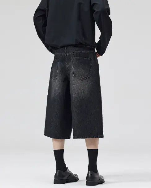 Japanese Brand VIBE Distressed wide-leg whisker loose men's denim shorts Size US 32 / EU 48 - 4 Thumbnail