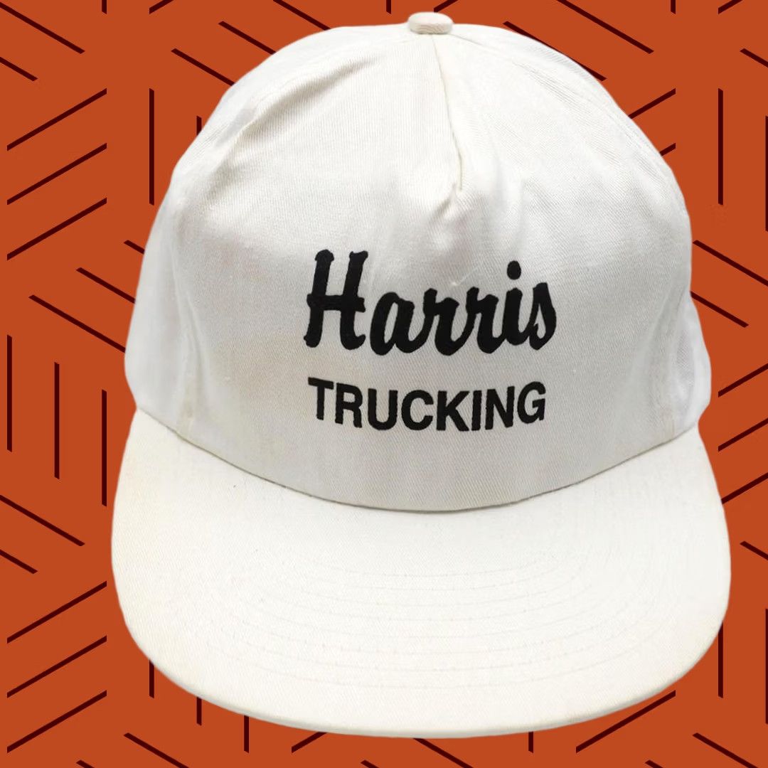 Vintage VINTAGE Snapback Trucker Hat Harris Trucking 1980s Cap Hat Adjustable White Mens Size ONE SIZE - 1 Thumbnail