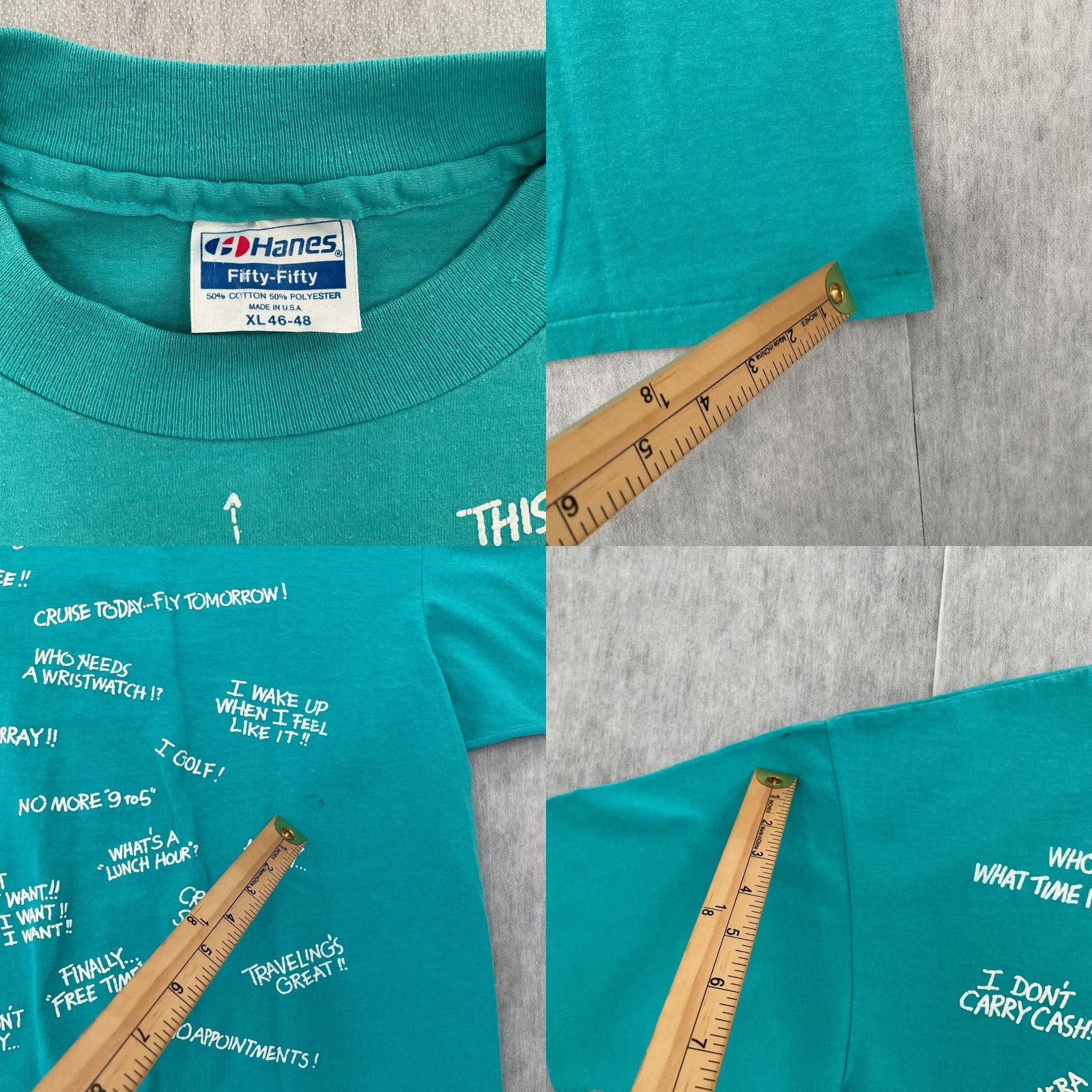Hanes VINTAGE Hanes Vacation Shirt T-Shirt Teal 80s Adults XL Crew Neck Short Sleeve Single Stitch Vintage 80s Mens XL Teal Script Travel USA Quotes Size US XL / EU 56 / 4 - 8 Thumbnail