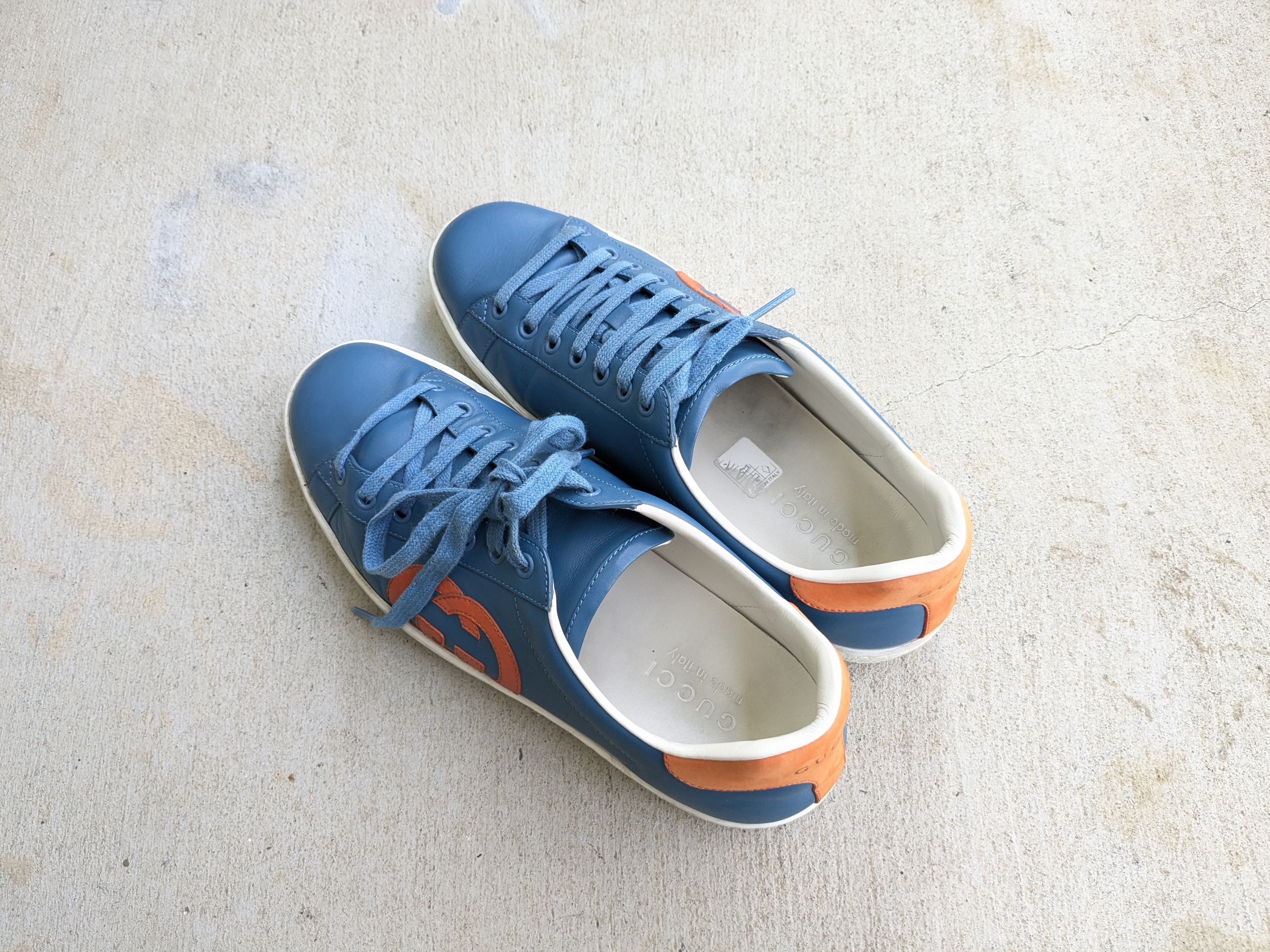 Gucci Gucci Ace Sneakers 8 Interlocking G Leather Blue Orange Size US 8 / EU 41 - 11 Thumbnail