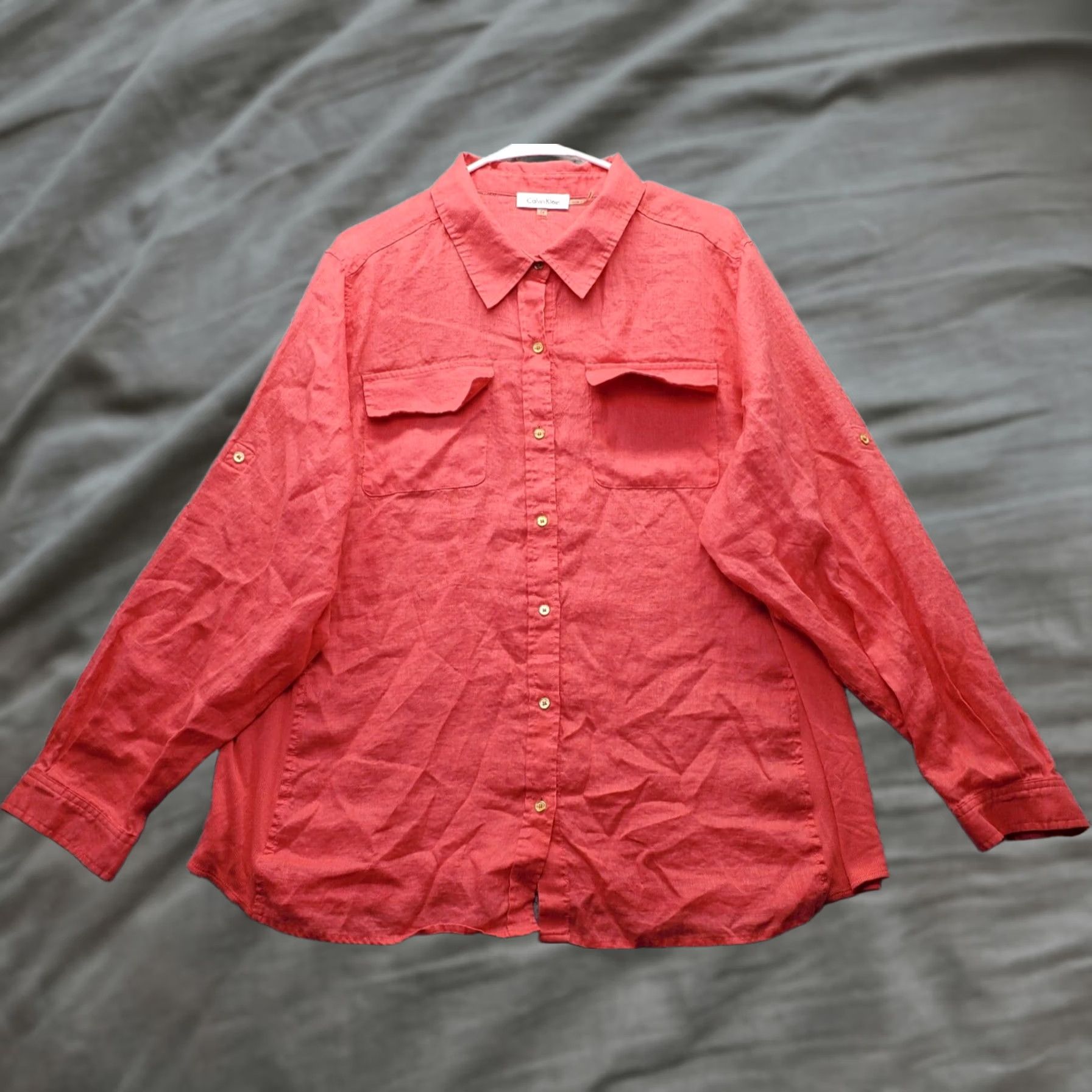 Calvin Klein Calvin Klein Shirt Womens 2X Pink Roll Tab Sleeve Chest Pockets Button-Up Size XXL / US 16-18 / IT 52-54 - 1 Thumbnail