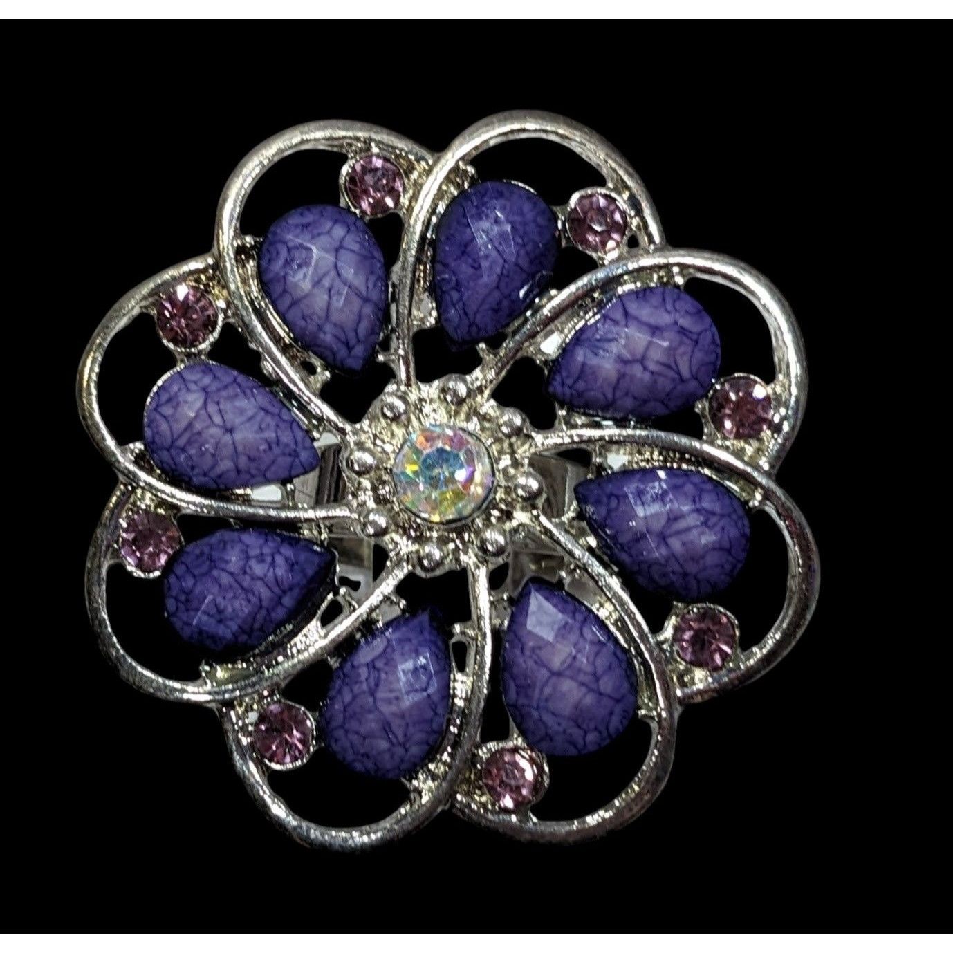 Other Fairycore Floral Gemmed Purple And Silver Tone Adjustable Ri Size ONE SIZE - 1 Thumbnail