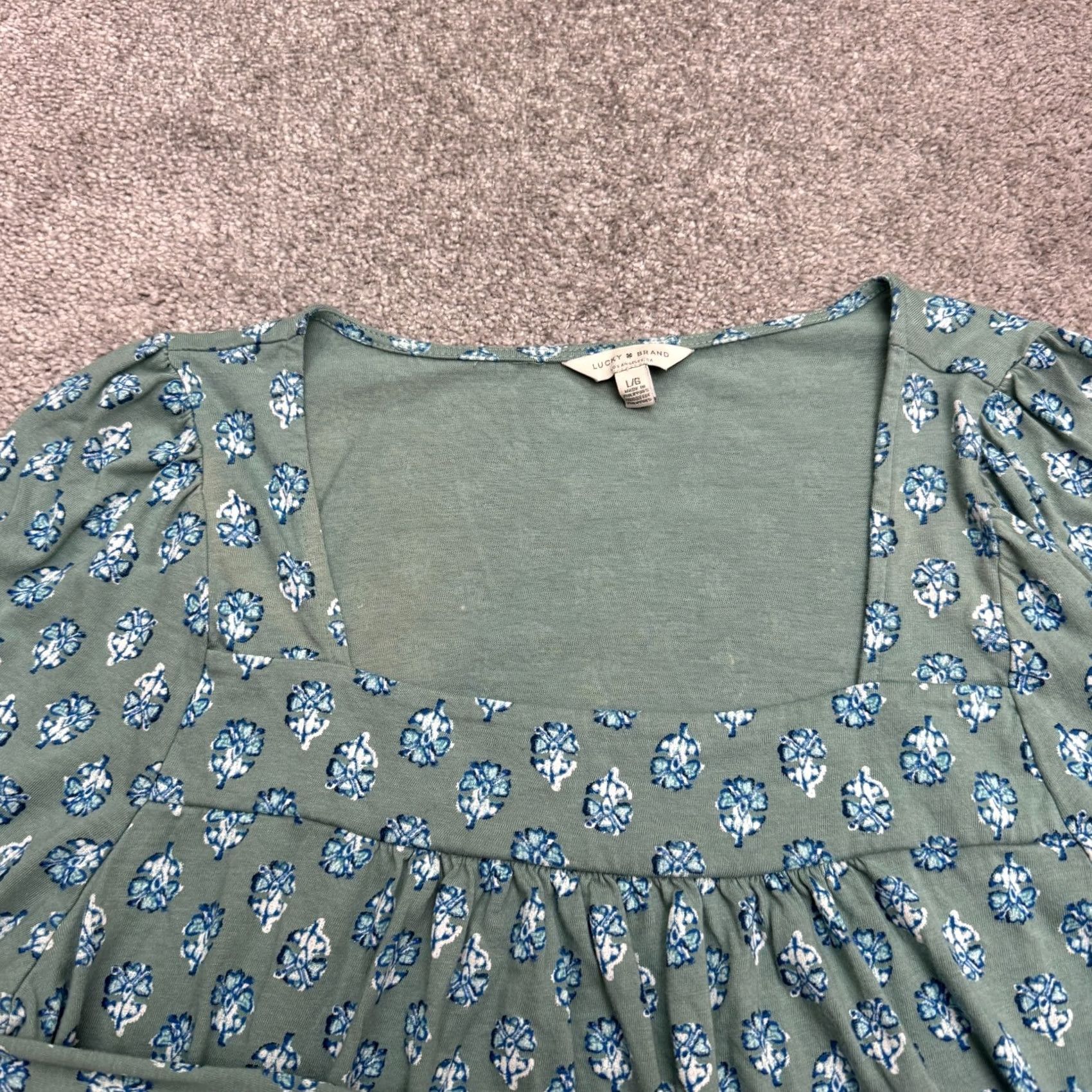 Lucky Brand Lucky Brand Floral Square Neck Blouse Womens Large Green Blue Long Sleeve Size L / US 10 / IT 46 - 3 Thumbnail