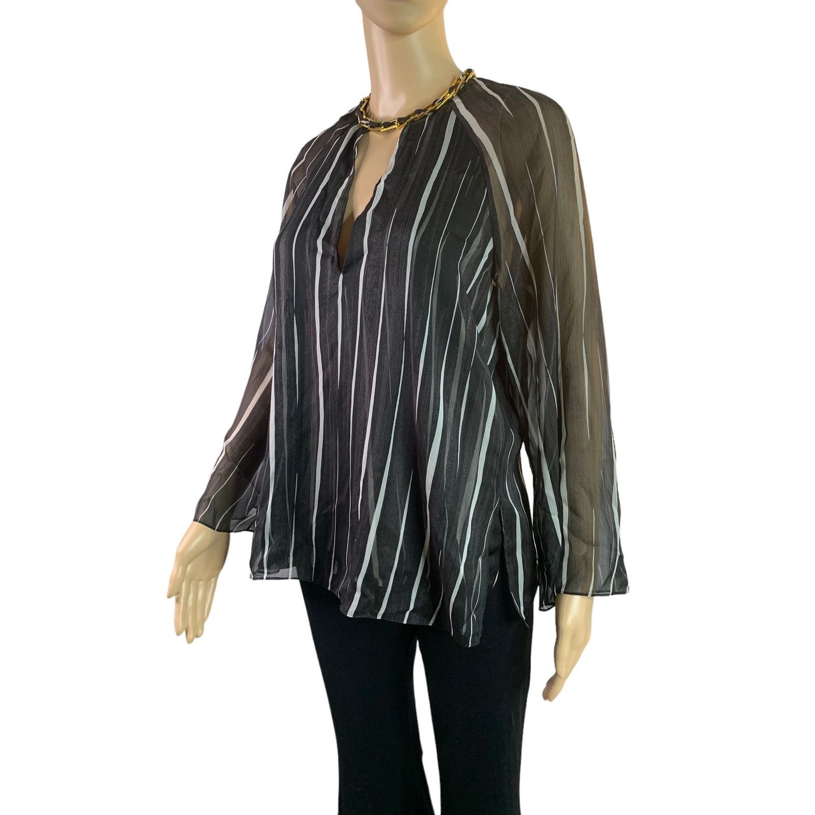 Halston Haltson Womens Sz 6 Top Gold Choker Layered Bell Sleeves Size S / US 4 / IT 40 - 10 Thumbnail