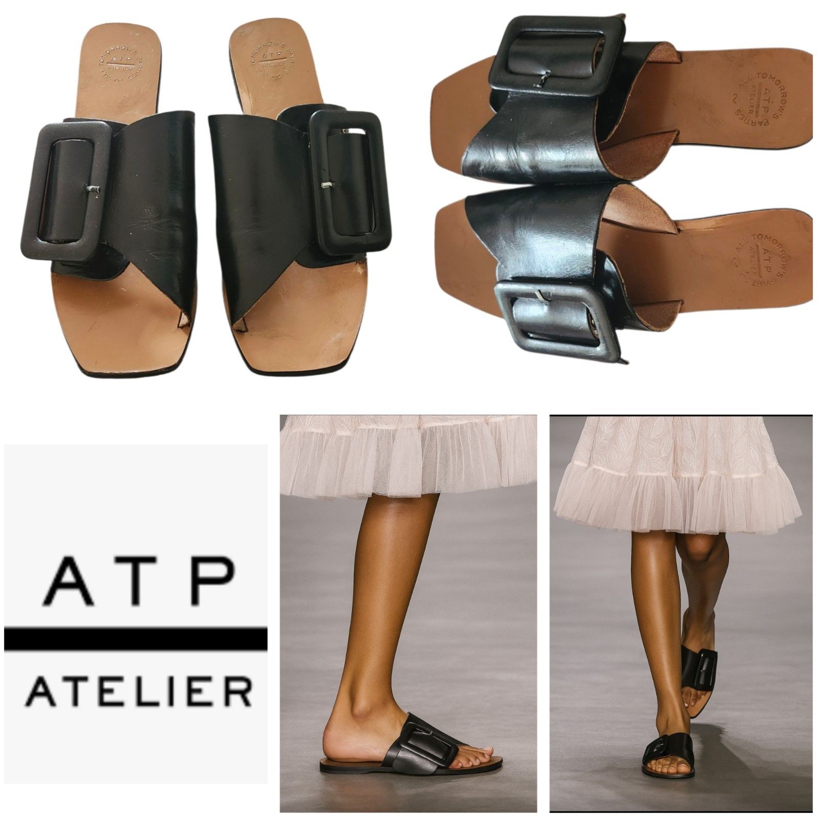 ATP Atelier ATP ATELIER Women's Ceci flat Sandals Black Size US 7.5 / IT 37.5 - 12 Thumbnail