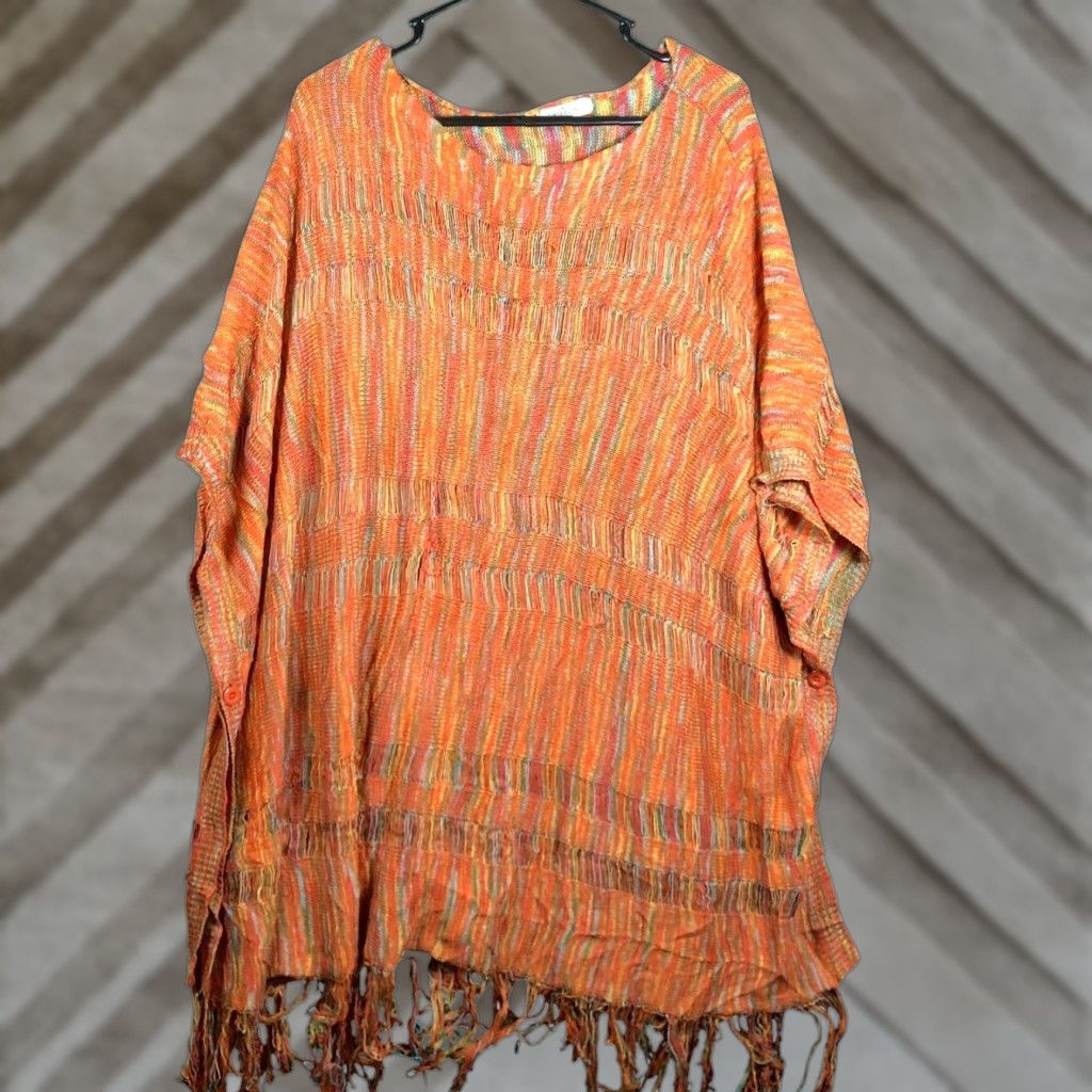 Griffin Grifflin Paris Womens Sweater Orange Multicolored Poncho Button Side XL/XXL Size XXL / US 16-18 / IT 52-54 - 1 Thumbnail