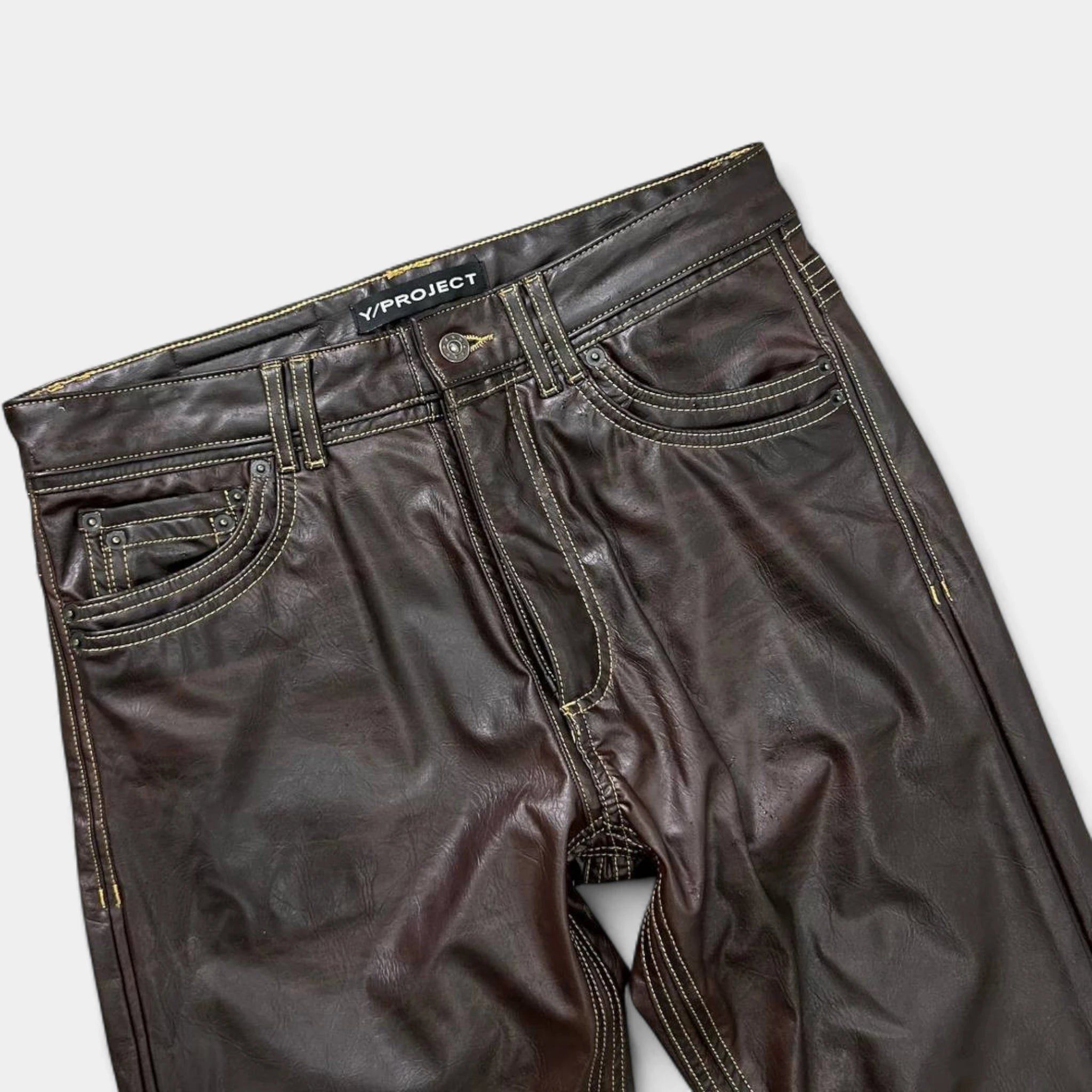 Y/Project Y Project Brown Vegan Leather Pants Size US 32 / EU 48 - 2 Thumbnail