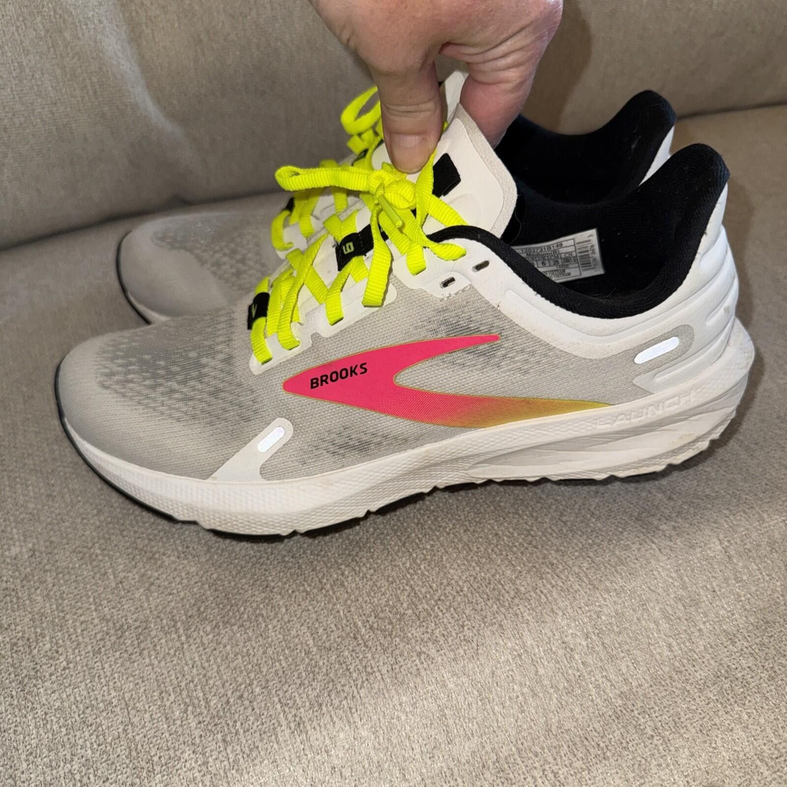 Brooks Brooks Womens Launch 9 GTS Running Shoe White Pink Yellow Size US 8 / IT 38 - 4 Thumbnail