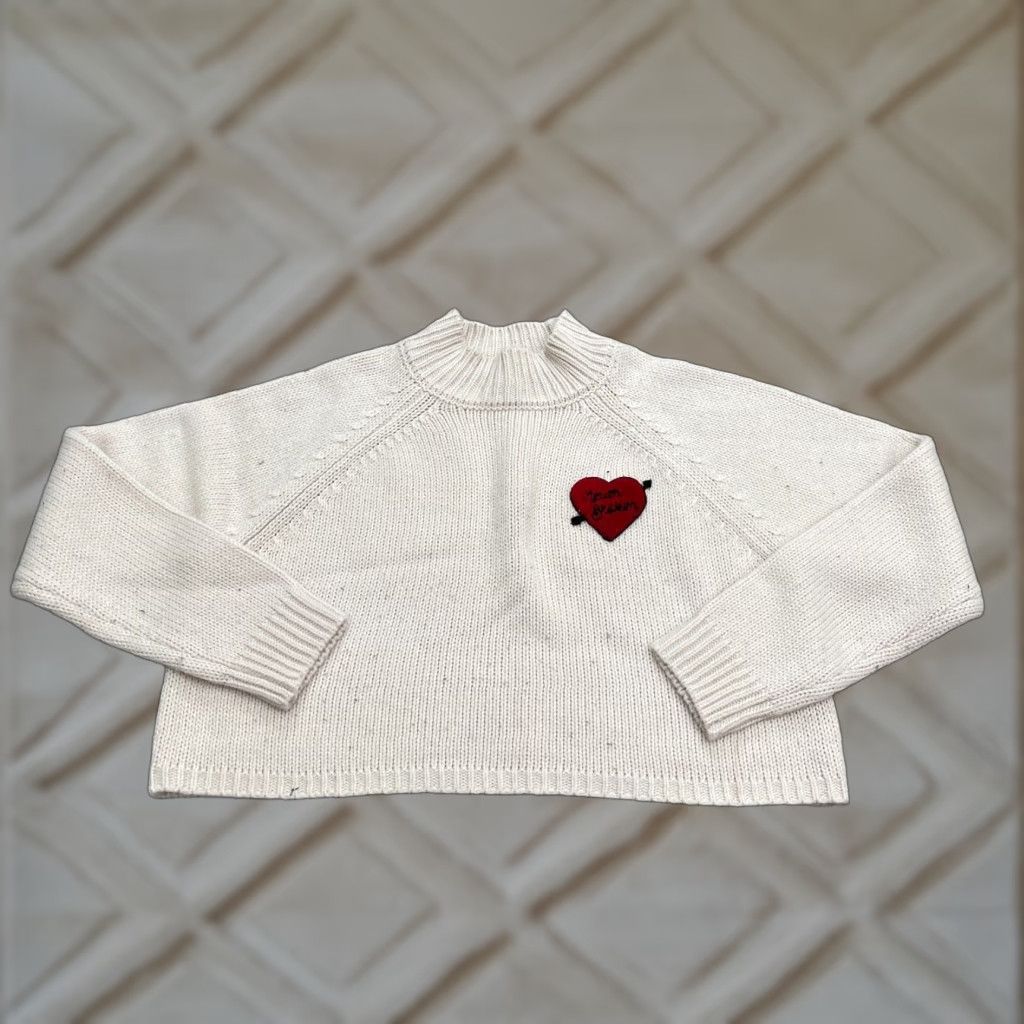 Forever 21 FOREVER 21 Sweater Women's Large Beige Heart Cropped Chunky-Knit Acrylic Pullover Size L / US 10 / IT 46 - 1 Thumbnail