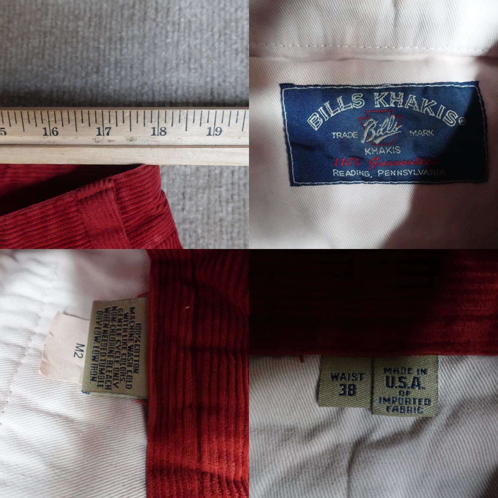 Bills Khakis Bills Khakis Pants Mens 38 x 30 Khakis Flat Front Corduroy Red Regular 30 Inseam Cuffed Pockets Solid Classic Preppy Mens Size US 38 / EU 54 - 8 Thumbnail
