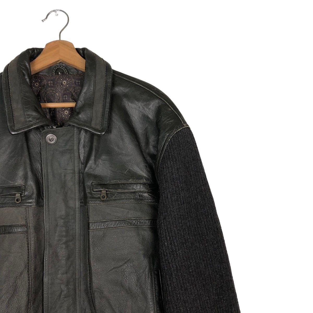 Japanese Brand 🔥Vintage Biker Leather Jacket Japan Made Knit Sleeve Rare Size US L / EU 52-54 / 3 - 6 Thumbnail