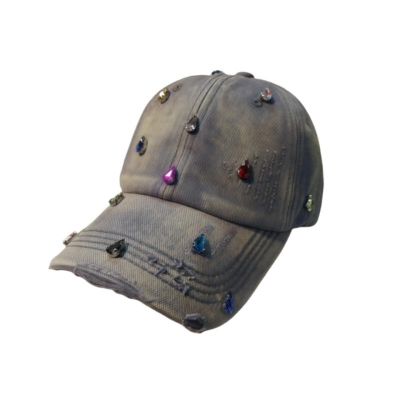 Other Rhinestone Crystal Stud Washed Denim Baseball Cap Size ONE SIZE - 5 Thumbnail