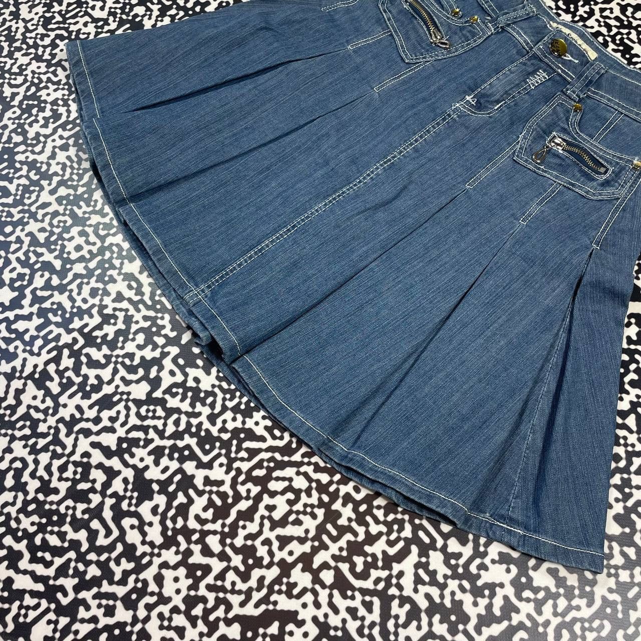 Japanese Brand Vintage Y2K Japanese Denim Flared Midi Skirt Retro Style Size 28" / US 6 / IT 42 - 8 Thumbnail