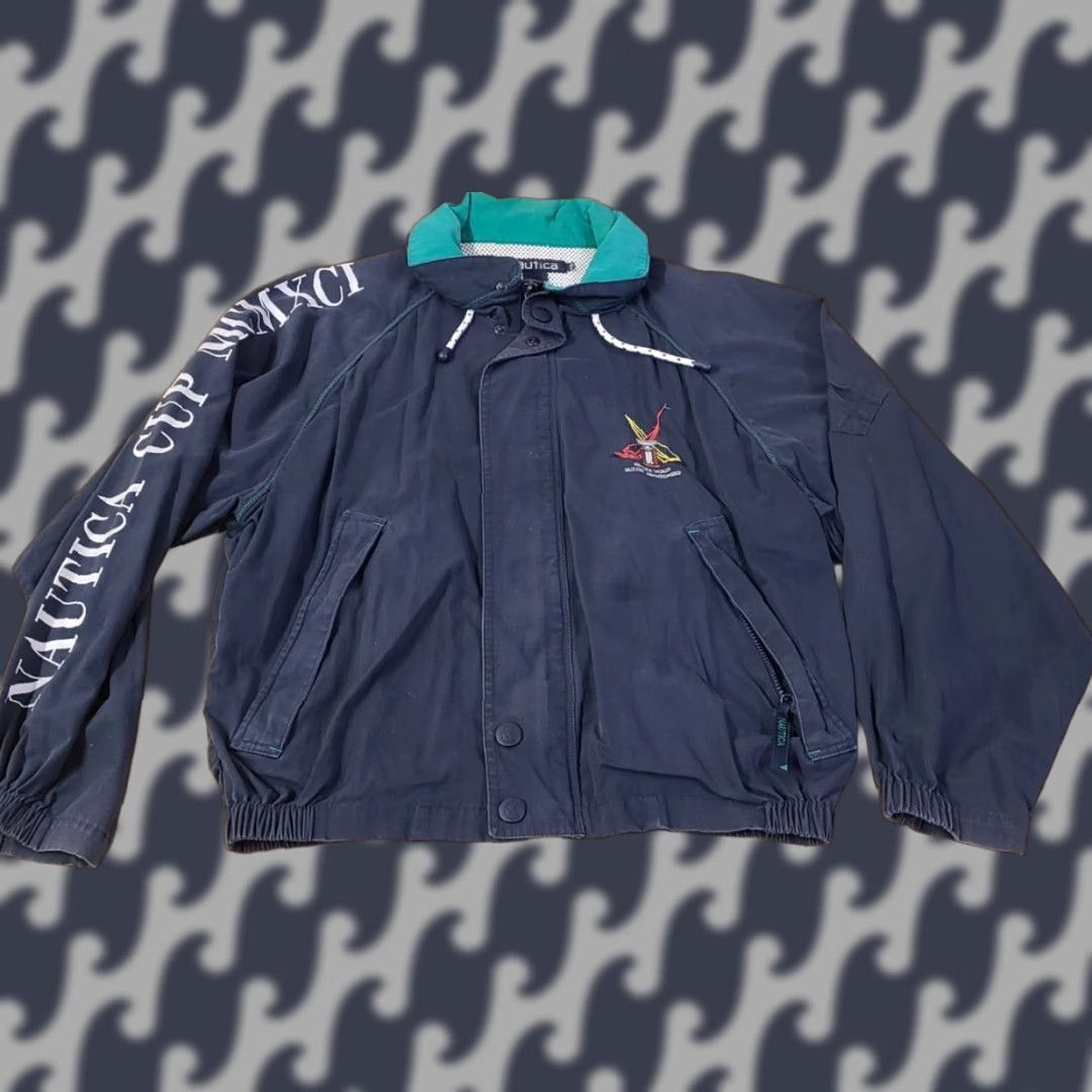 Nautica VINTAGE Nautica World Sailing Championship Spell Out Bomber Jacket Mens M Blue Embroidered Logo Hooded Zip Snap Streetwear 90s Size US M / EU 48-50 / 2 - 1 Thumbnail