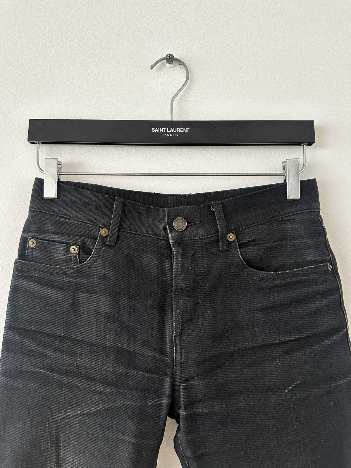 Saint Laurent Paris D01 Black Raw Slim Jeans FW14 Size US 27 - 2 Thumbnail