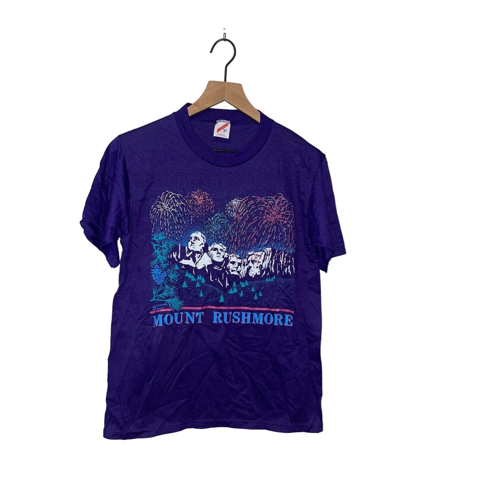 Jerzees Vintage Mount Rushmore Shirt Firework Purple Tee VTG 90s M Size US M / EU 48-50 / 2 - 1 Thumbnail