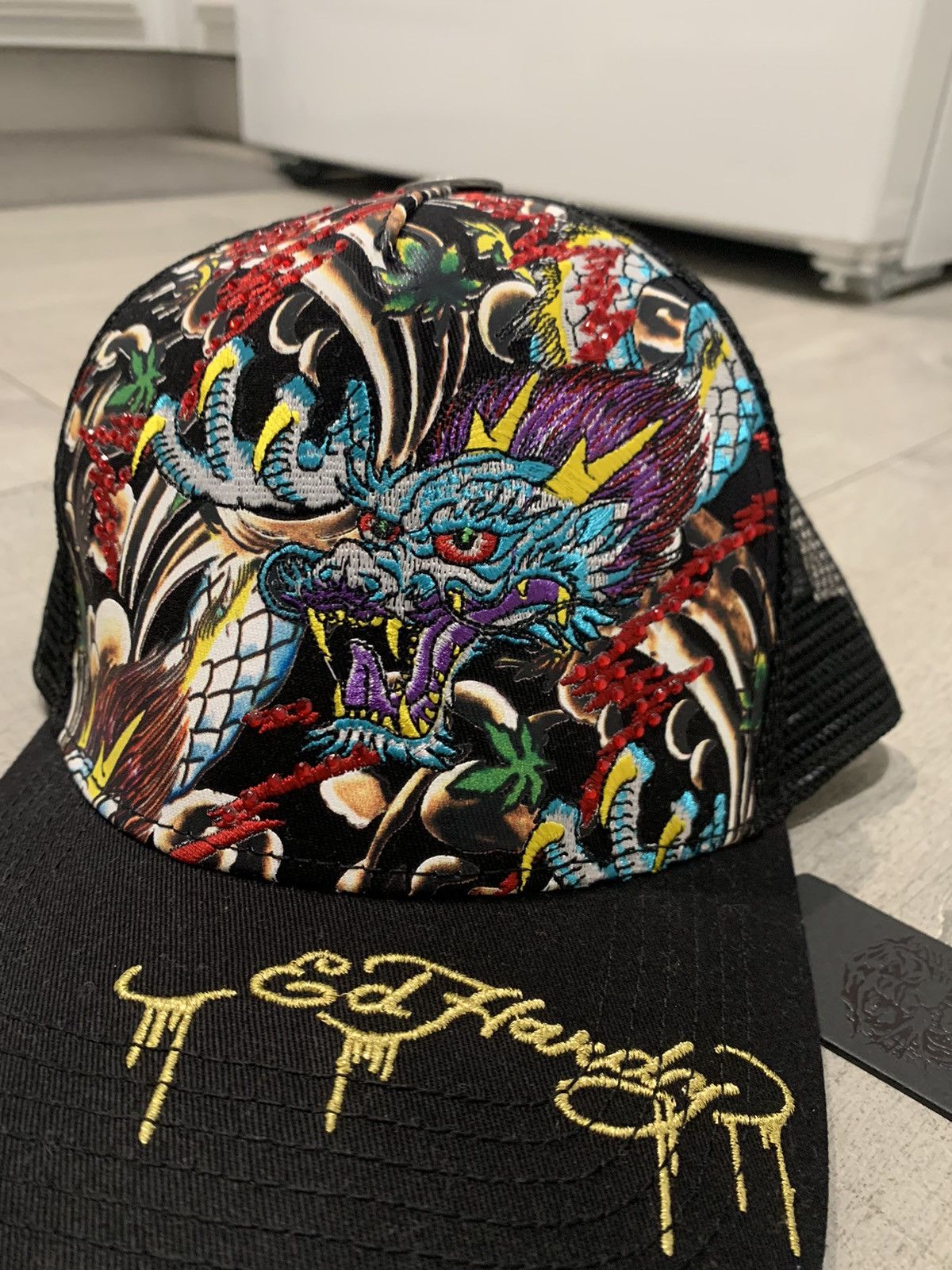 Ed Hardy *RARE* New Ed Hardy Rhinestone Embroidered Trucker Hat Cap Size ONE SIZE - 2 Thumbnail