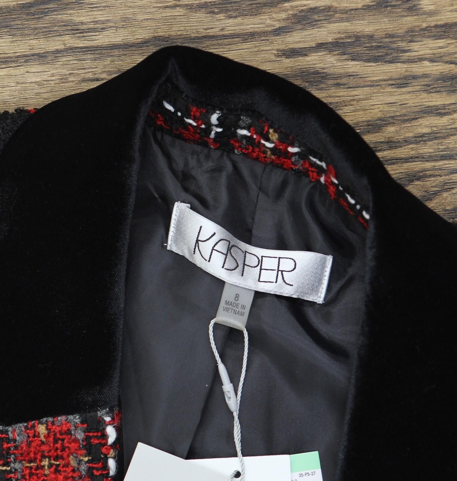 Other Nwt Kasper Tweed Jacket W/ Velvet Neck Fire Red Multi 8 Size M / US 6-8 / IT 42-44 - 4 Thumbnail