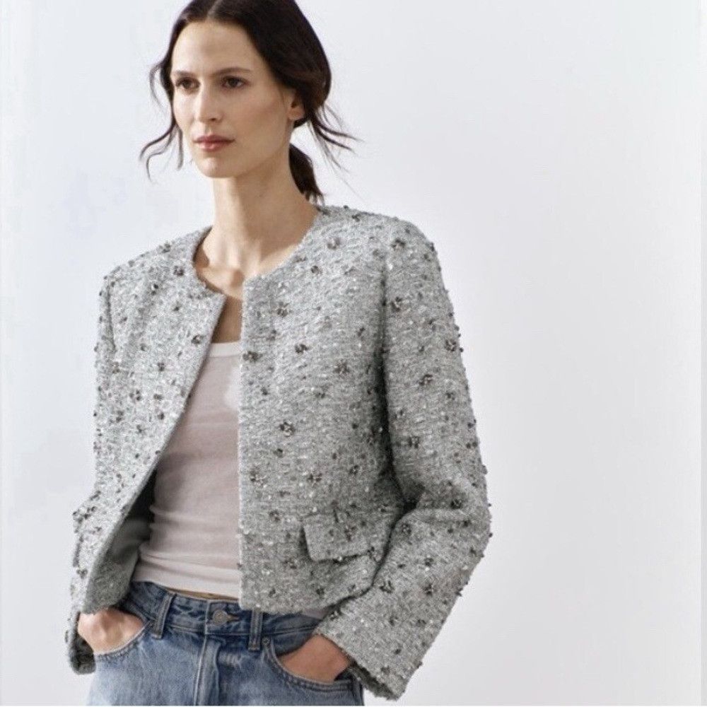 Zara ZARA ZW COLLECTION SS24 CROPPED SILVER SEQUIN JACKET REF. 2 Size M / US 6-8 / IT 42-44 - 3 Thumbnail
