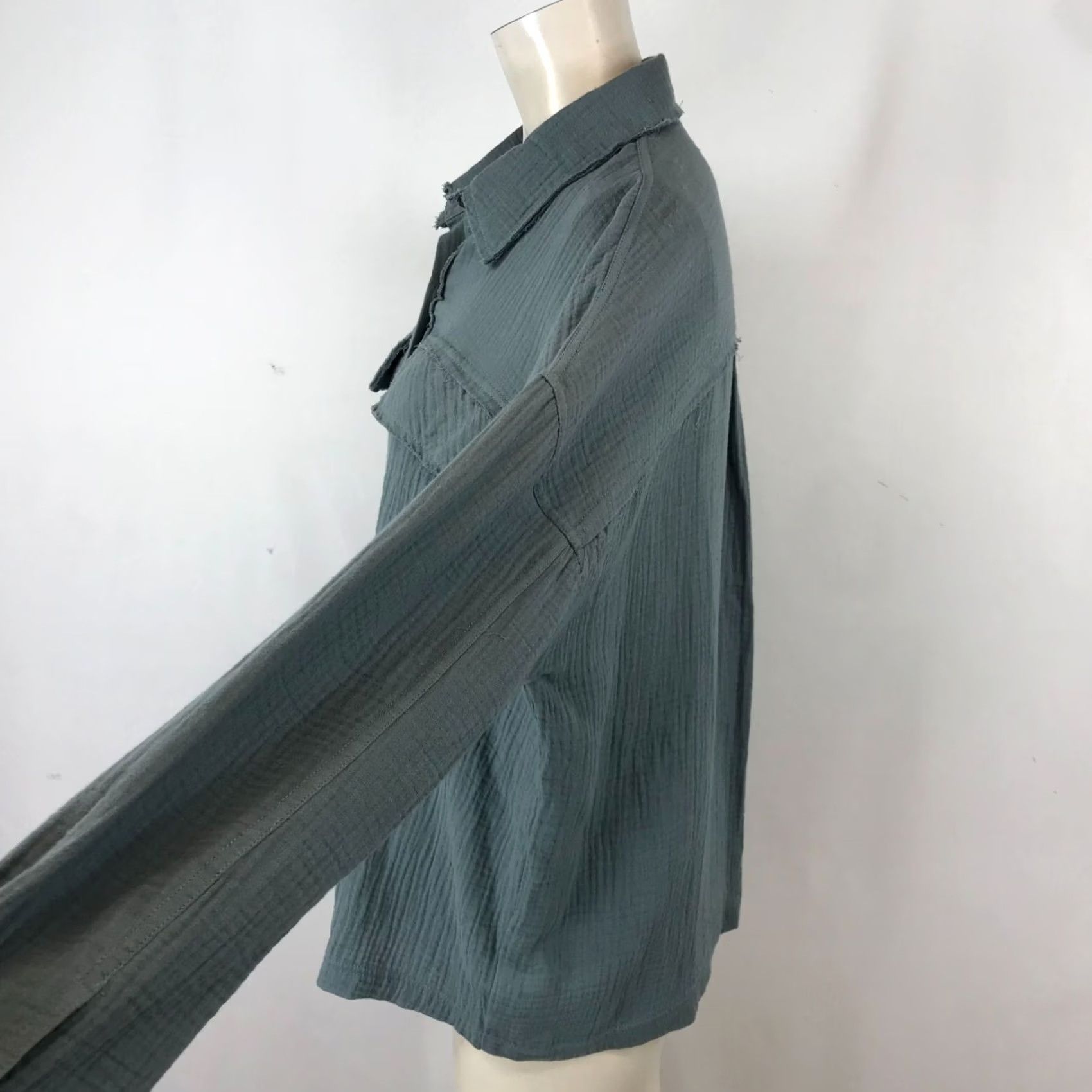Vintage SUPPLIES Top Womens S Gray WOMEN BLUE LONG SLEEVE BUTTON GAUZE COTTON Size S / US 4 / IT 40 - 4 Thumbnail
