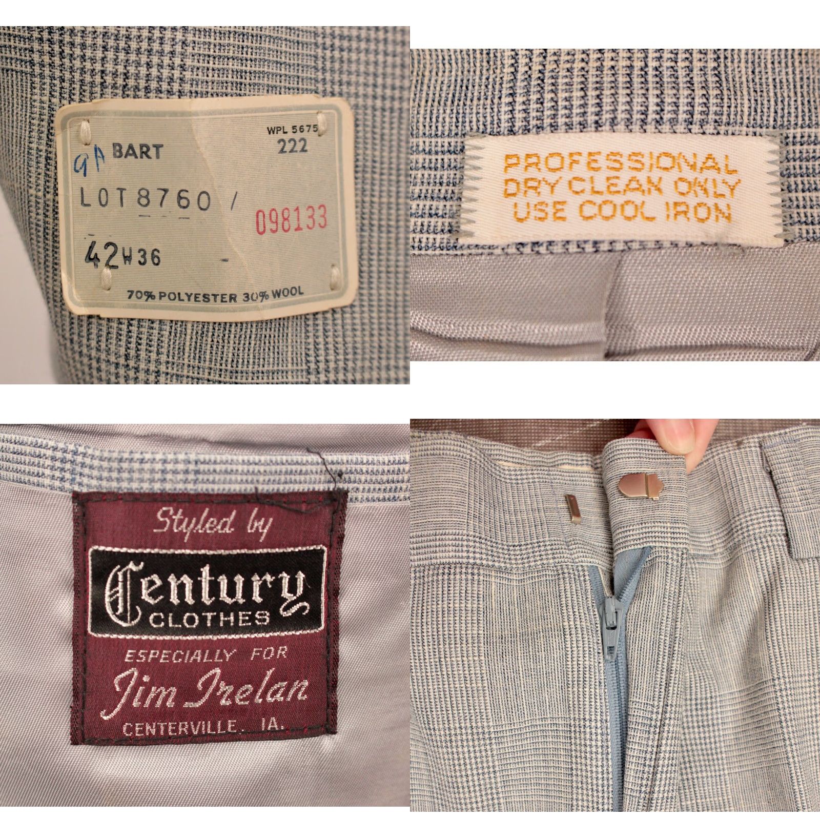 Vintage Mens VTG 70s 2 PC Blue Plaid Leisure Suit Sz 42 1970s Disco Polyester Blend Size 42R - 9 Thumbnail