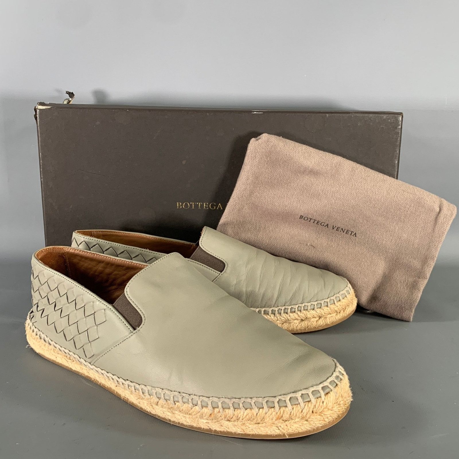 Bottega Veneta BOTTEGA VENETA Size 9 Grey Leather Woven Espadrille Flats Size US 9 / EU 42 - 10 Thumbnail