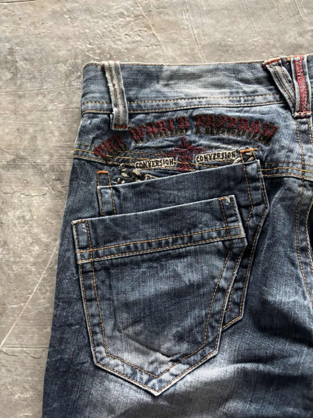 14th Addiction Y2K fade wash jeans skull japanese denim distressed Size US 31 - 13 Thumbnail