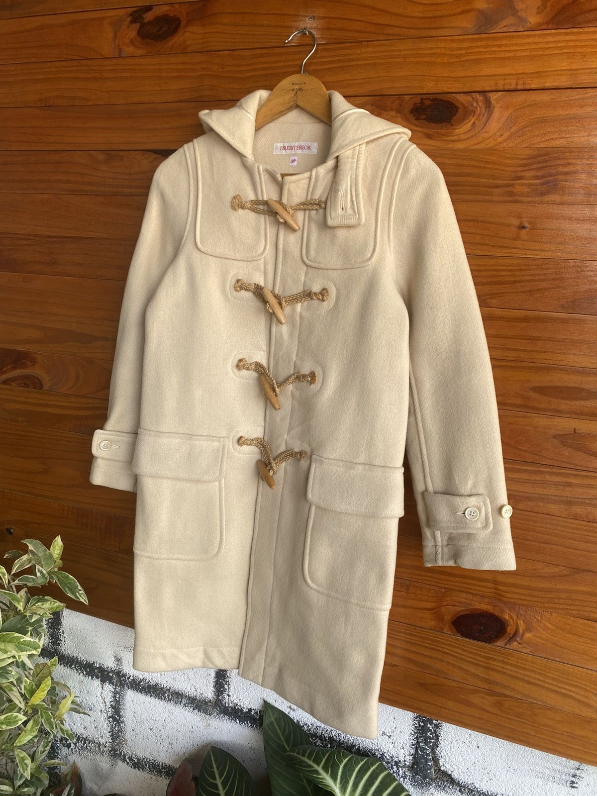 DRESSTERIOR Vintage DRESSTERIOR Cream Duffle Coat Hooded Wool Blend Size XS / US 0-2 / IT 36-38 - 4 Thumbnail
