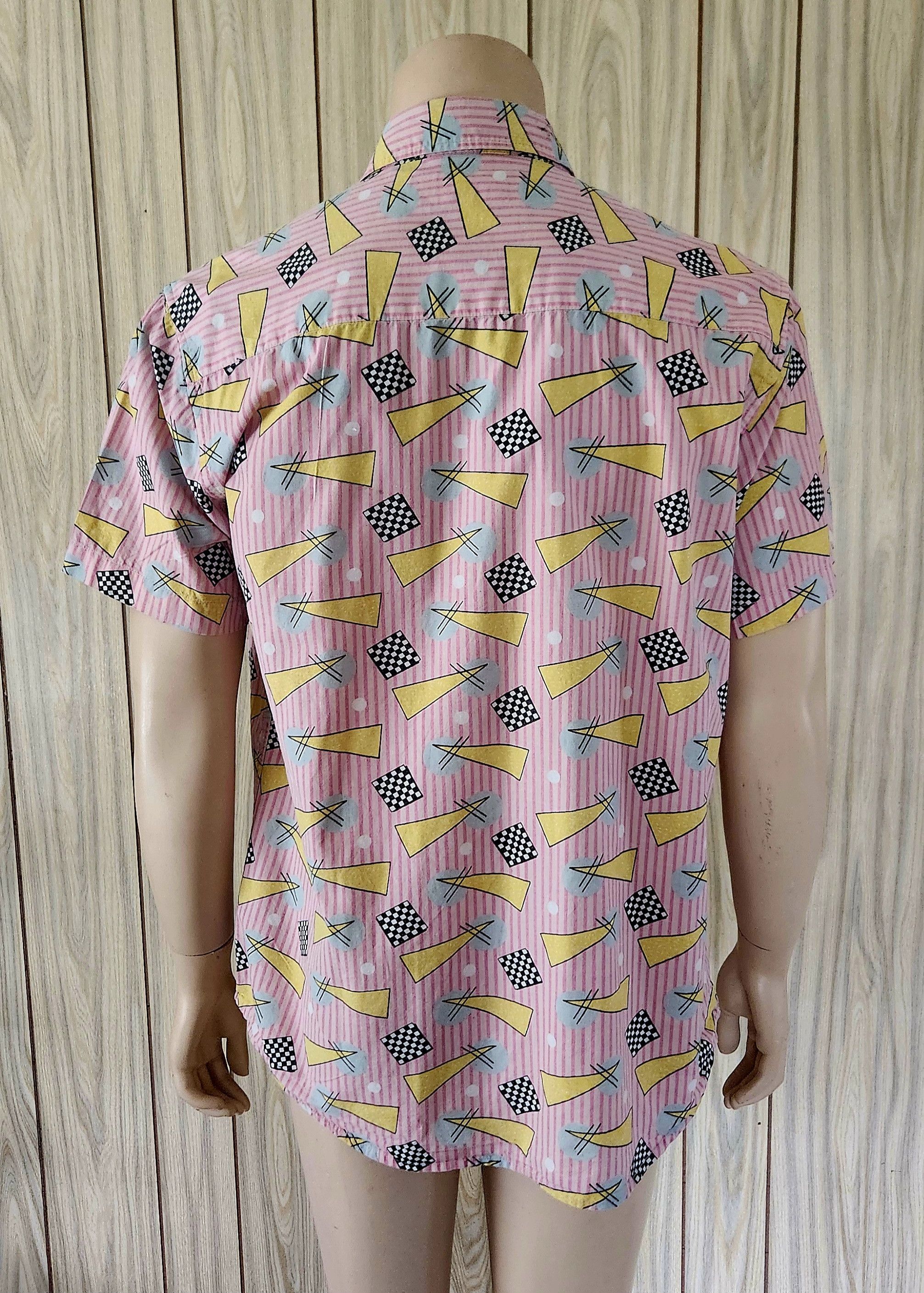 Vintage New Wave shirt L men's pink cotton short sleeve 1980s Size US L / EU 52-54 / 3 - 8 Thumbnail