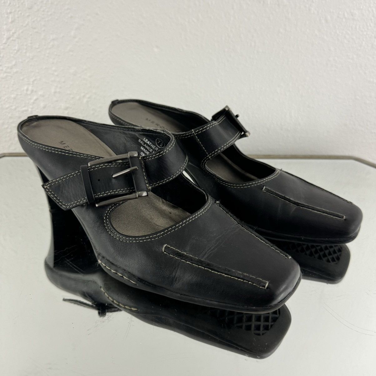 Merona MERONA Vintage Y2K Black Leather Edgy Mary Jane Mule Heels Size US 7.5 / IT 37.5 - 3 Thumbnail