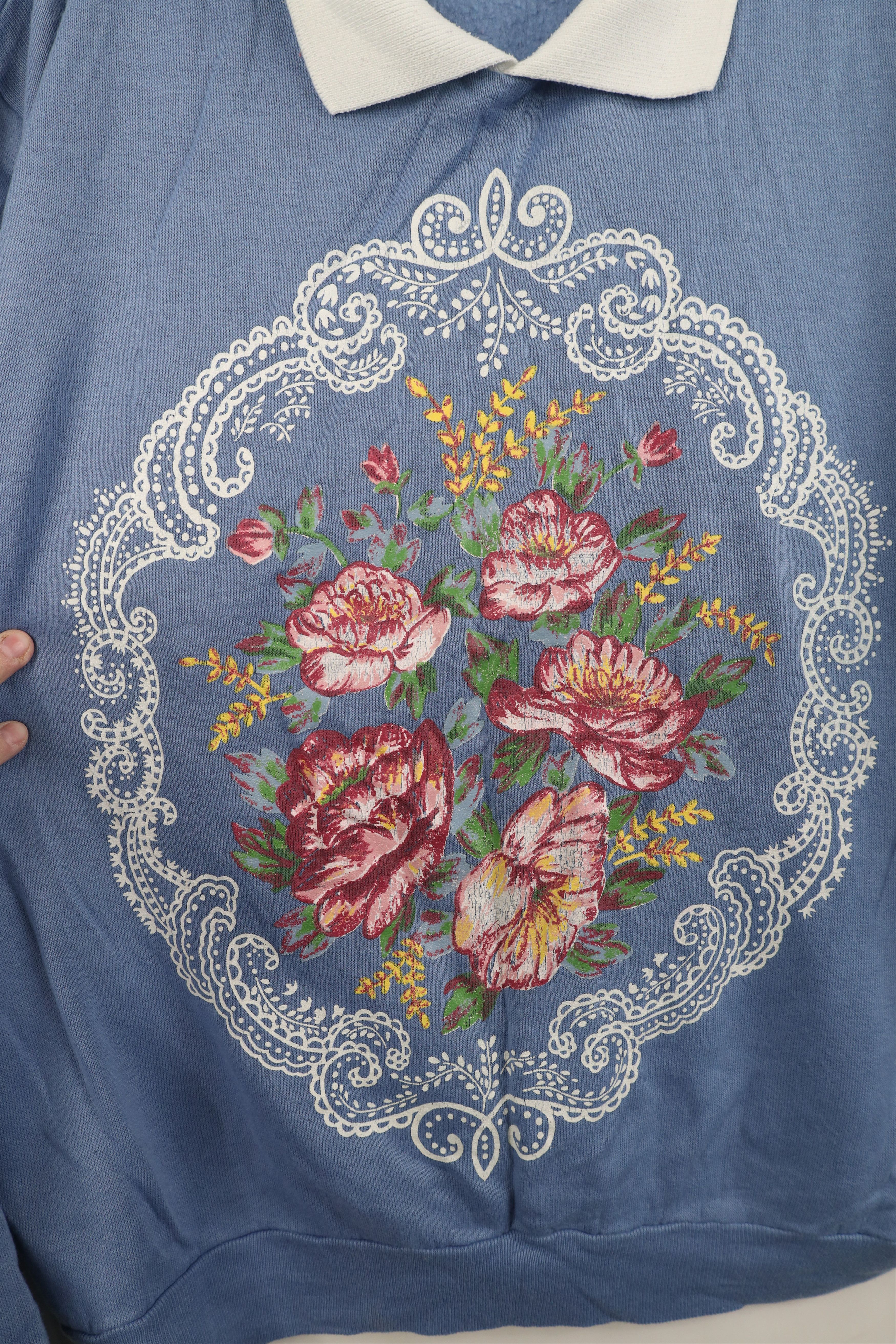 Vintage Vintage 90s Country Primitive Floral Collared Sweatshirt Size XXL / US 16-18 / IT 52-54 - 4 Thumbnail