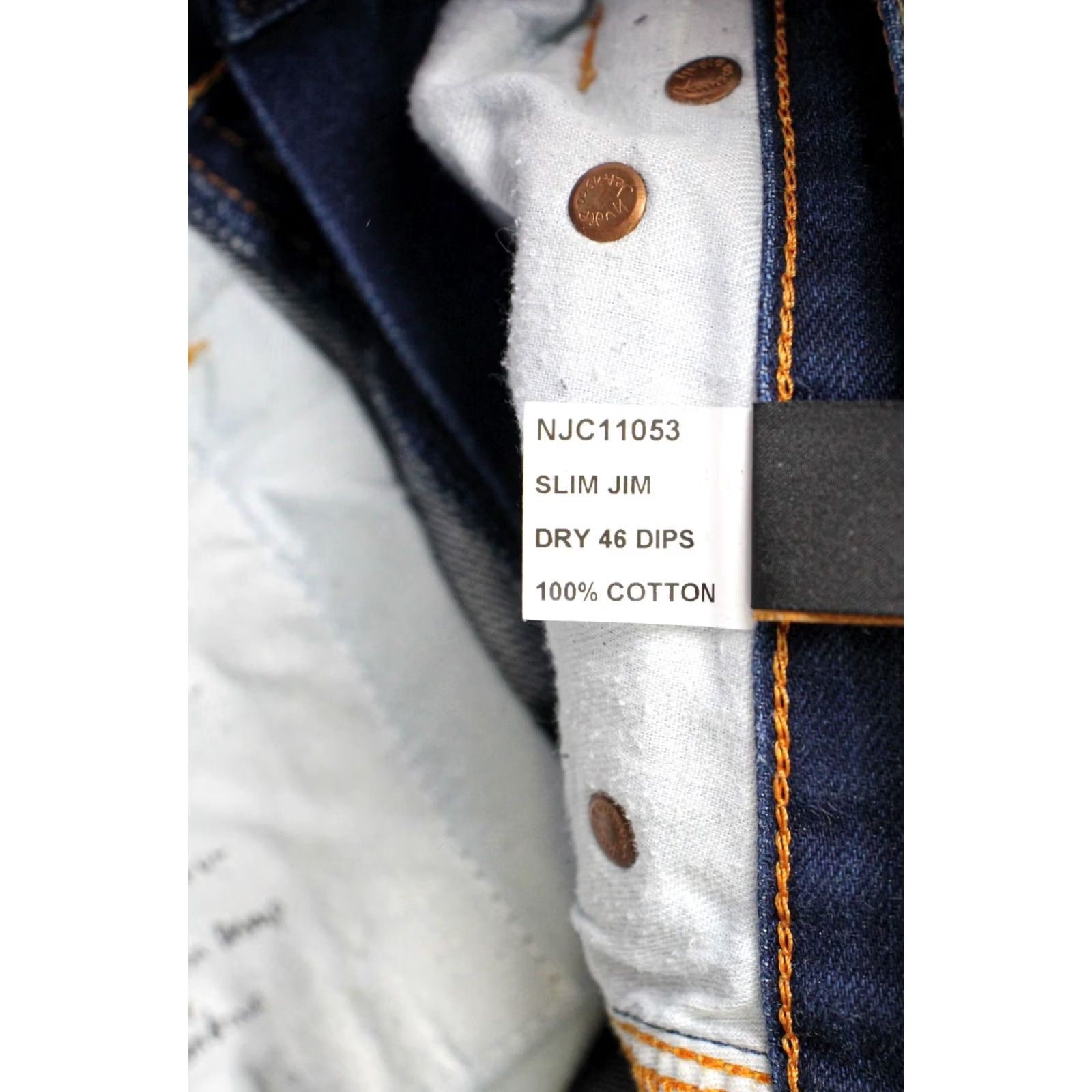 Vintage NUDIE Slim Jim Dry 46 Dips Jeans Men's W30/L34 Blue Denim Zip Fly Pocket Adjustable Slim style Regular Mens Size US 30 / EU 46 - 7 Thumbnail