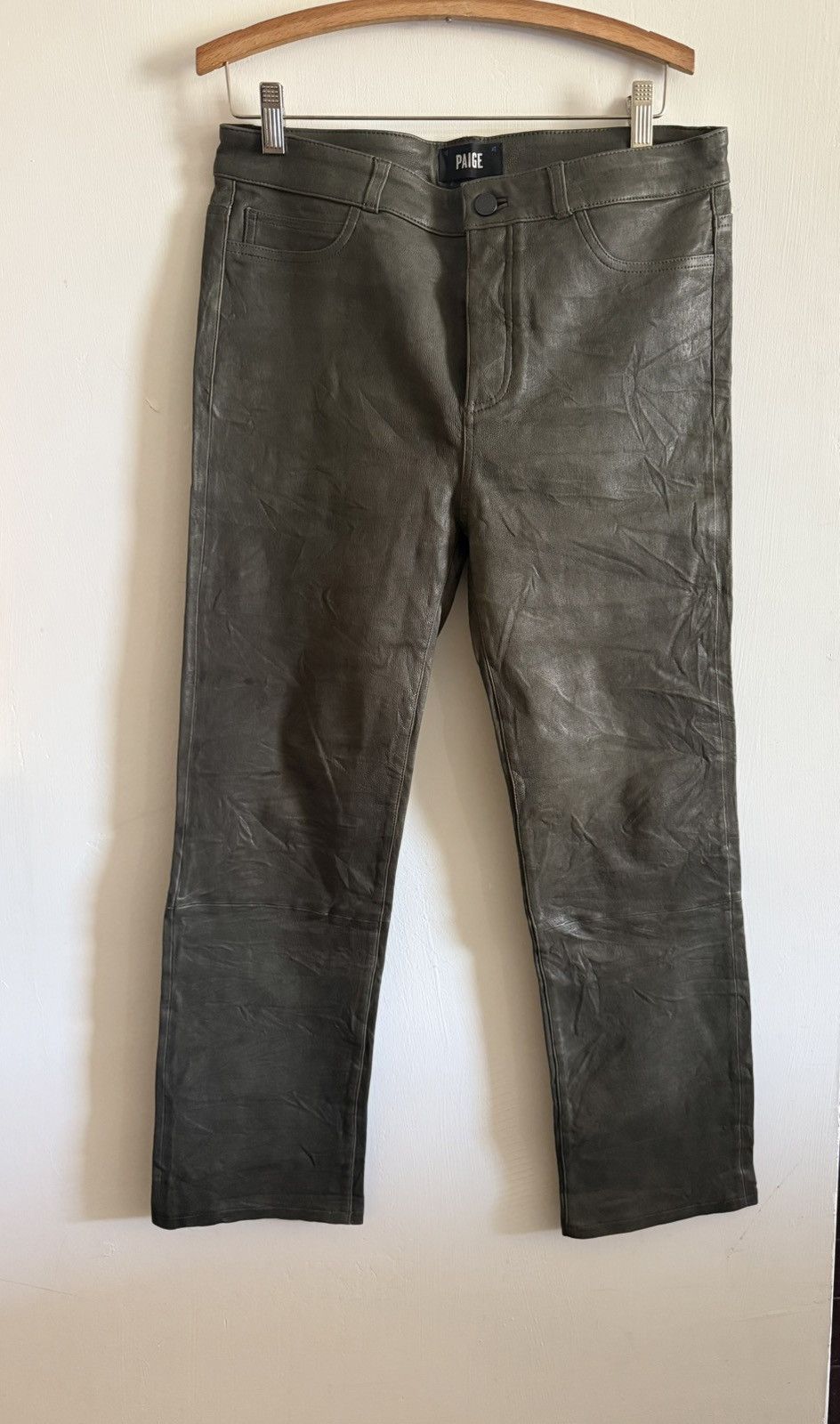 Paige PAIGE Genuine Leather Men's Pants Dark Gray, Textured Finish Size US 32 / EU 48 - 12 Thumbnail