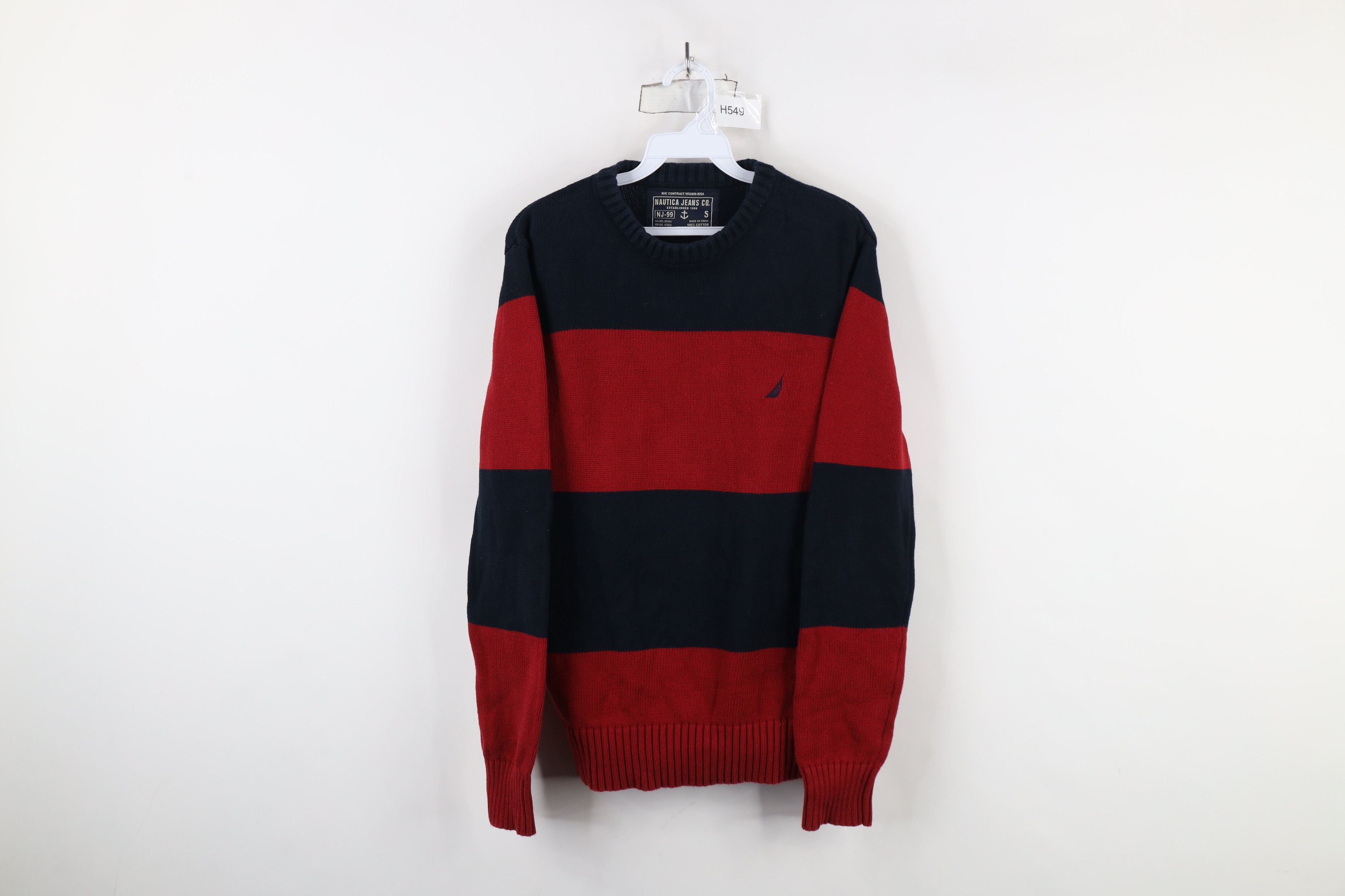 Nautica × Vintage Vintage 90s Nautica Block Striped Knit Crewneck Sweater Size US S / EU 44-46 / 1 - 1 Thumbnail
