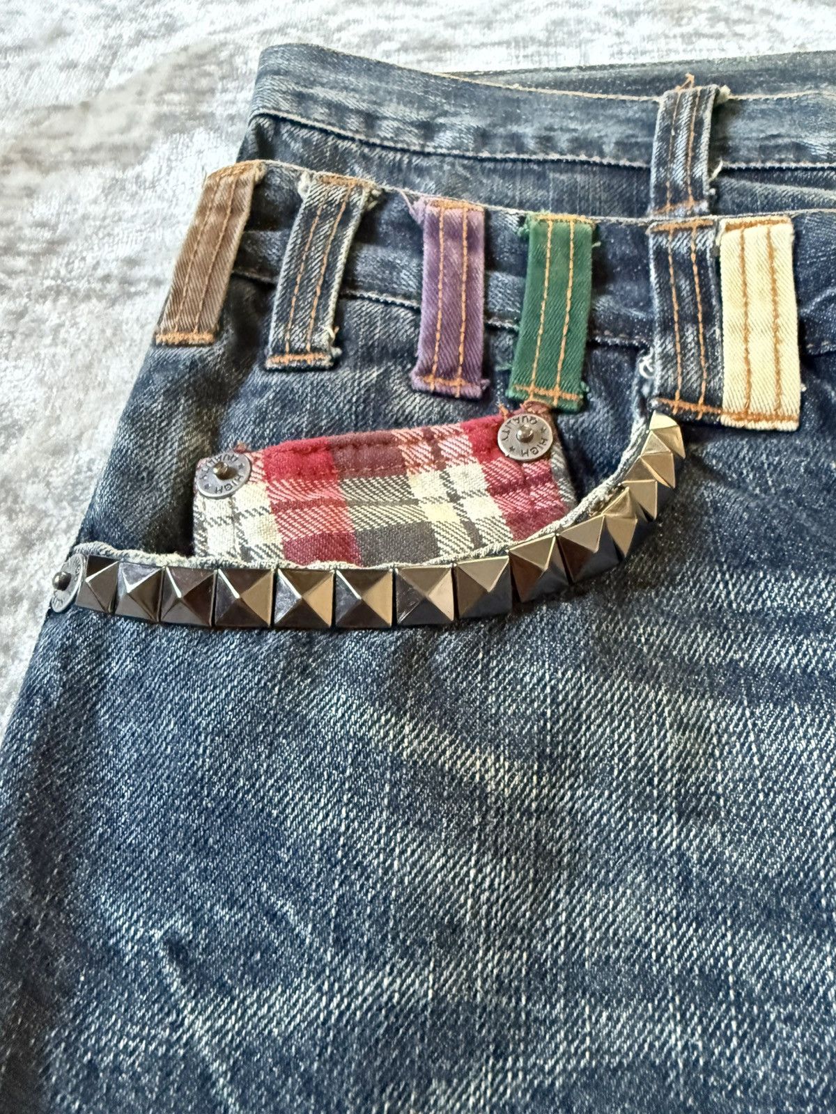 Japanese Brand Nylaus Japan Claw Mark Studded Double Waist Jeans Size US 30 / EU 46 - 5 Thumbnail