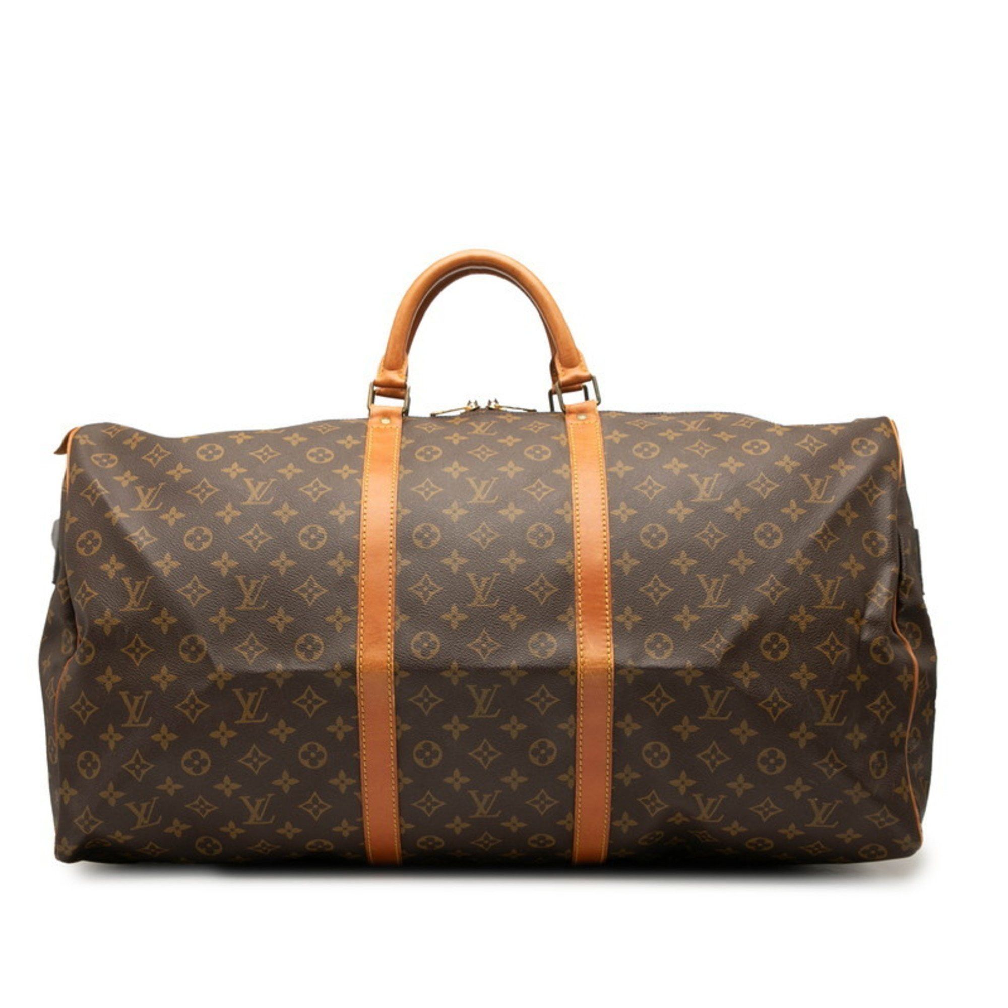 Louis Vuitton Monogram Keepall 60 Boston Bag/Travel Bag M41422 Brown Leather Women's LOUIS VUITTON