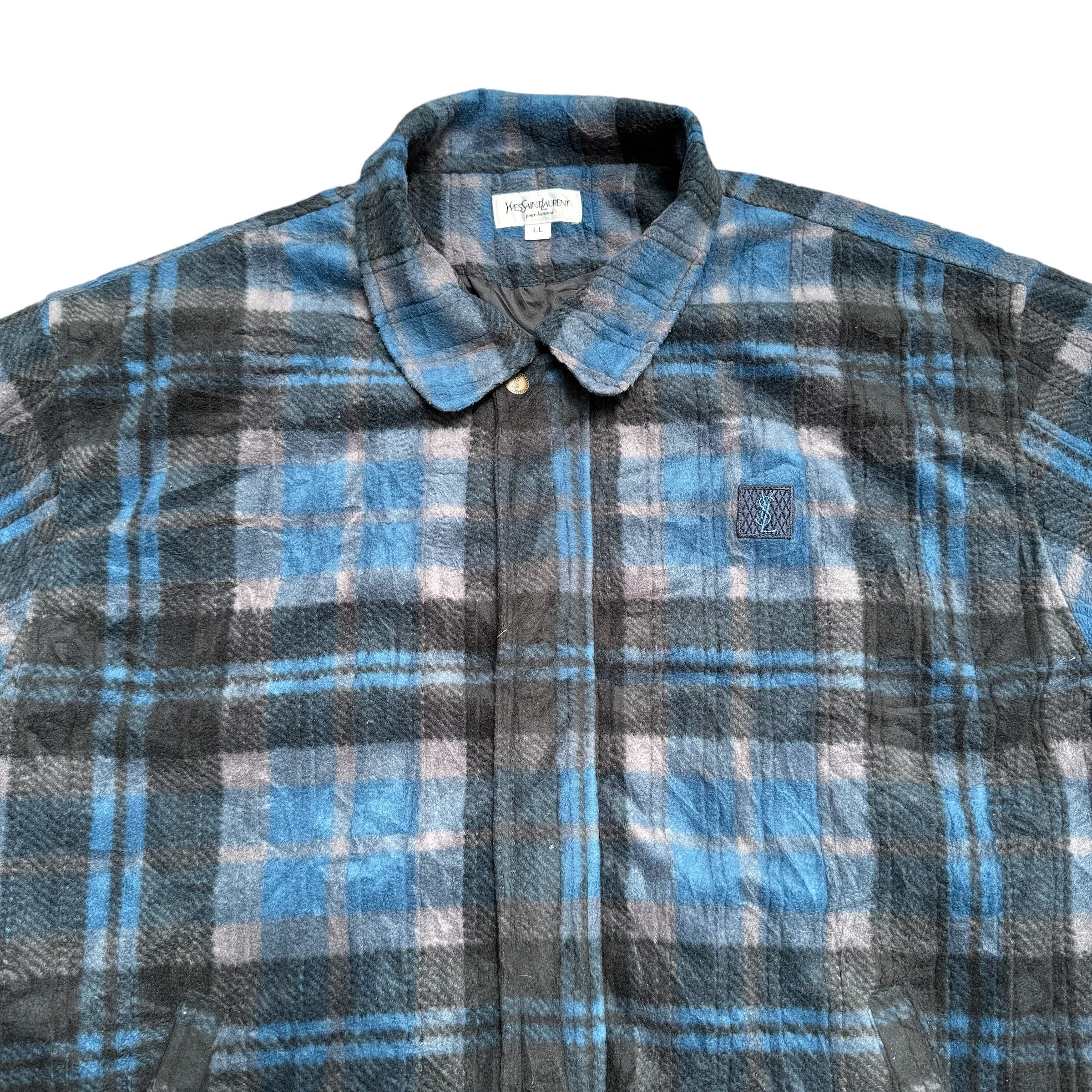 Yves Saint Laurent Vintage YSL Plaid Tartan Fleece Bomber Jacket Size US L / EU 52-54 / 3 - 5 Thumbnail