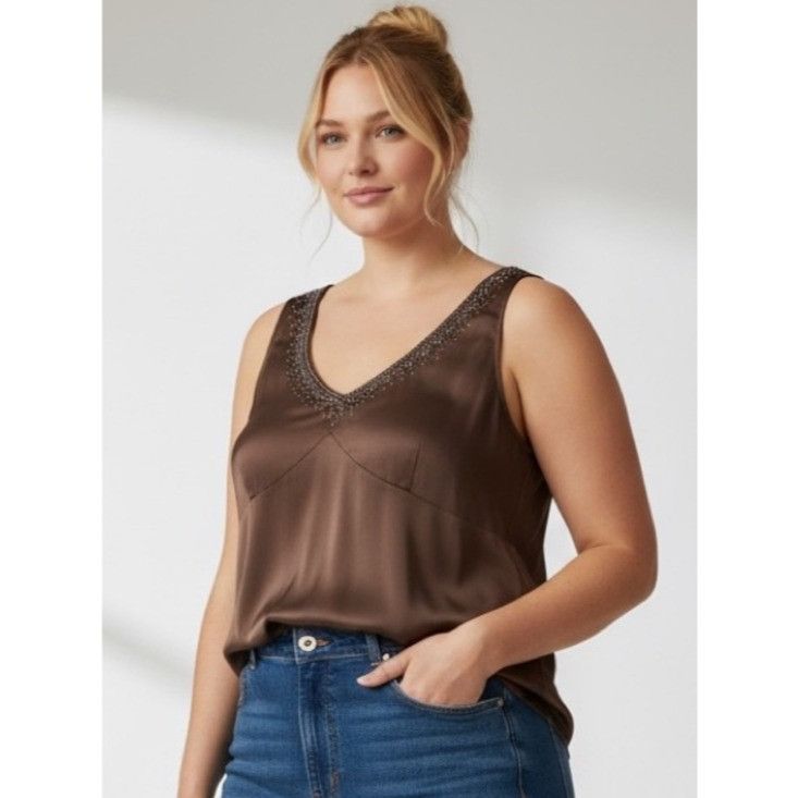 Nine West Vintage Y2K Nine West 100% Silk Beaded Sleeveless Blouse Size L / US 10 / IT 46 - 1 Thumbnail