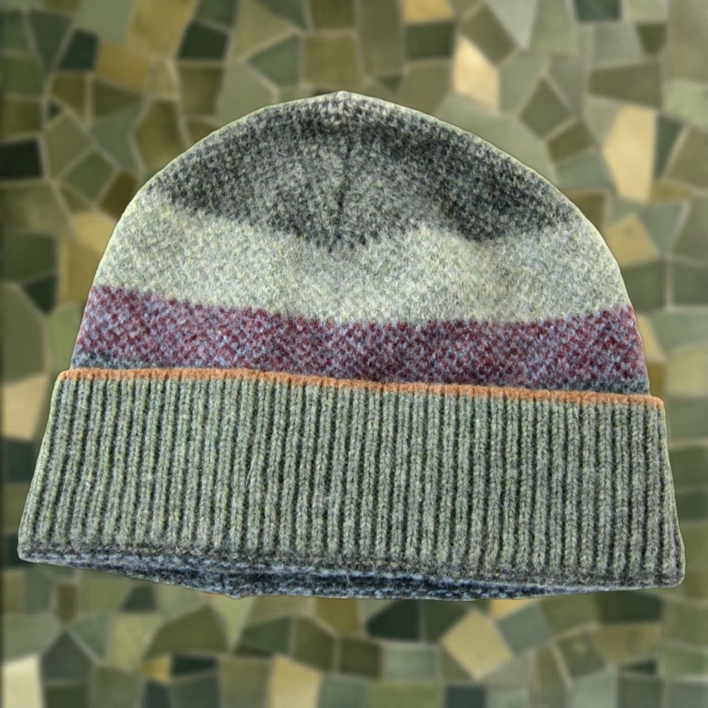 Pinko Louise Wedderburn Beanie Hat Women XS Green 100% Wool Knit Pattern Striped Beanie Adults Womens XS 80s 90s Fashion Size ONE SIZE - 1 Thumbnail