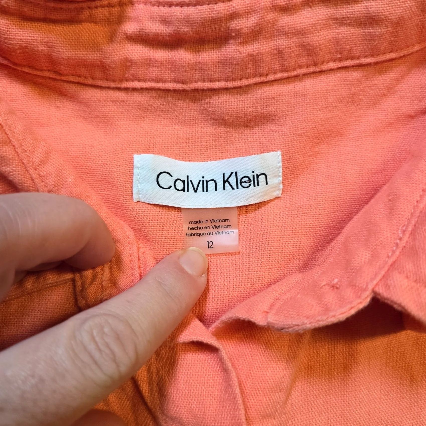 Calvin Klein Calvin Klein Dress Shirt Dress Womens Size 12 Orange Linen Button Midi Casual Size XL / US 12-14 / IT 48-50 - 5 Thumbnail
