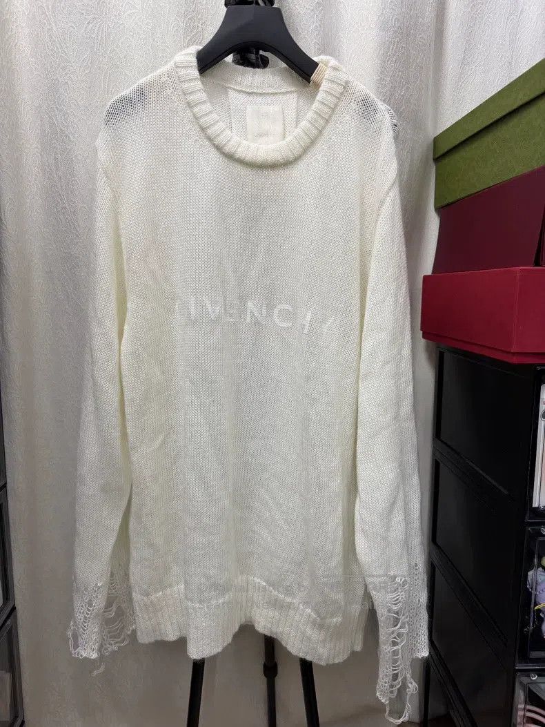 Givenchy Givenchy White Hole Knitted Sweater Size US XL / EU 56 / 4 - 1 Thumbnail