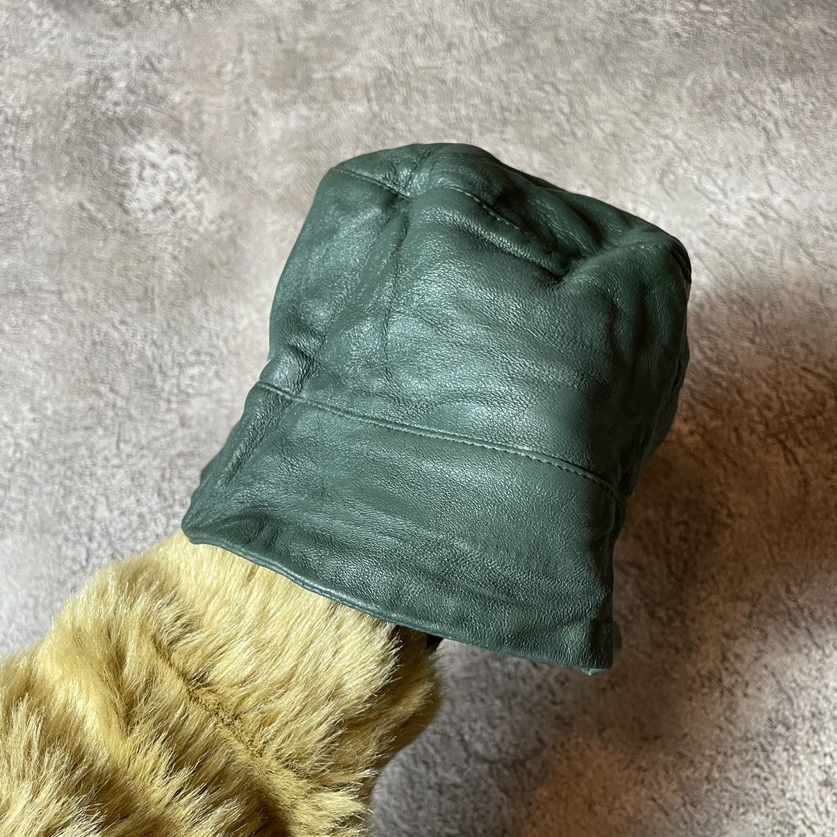 Vintage Vintage 90s Washed Green Leather Beanie Hat Grunge Baggy OS Size ONE SIZE - 2 Thumbnail