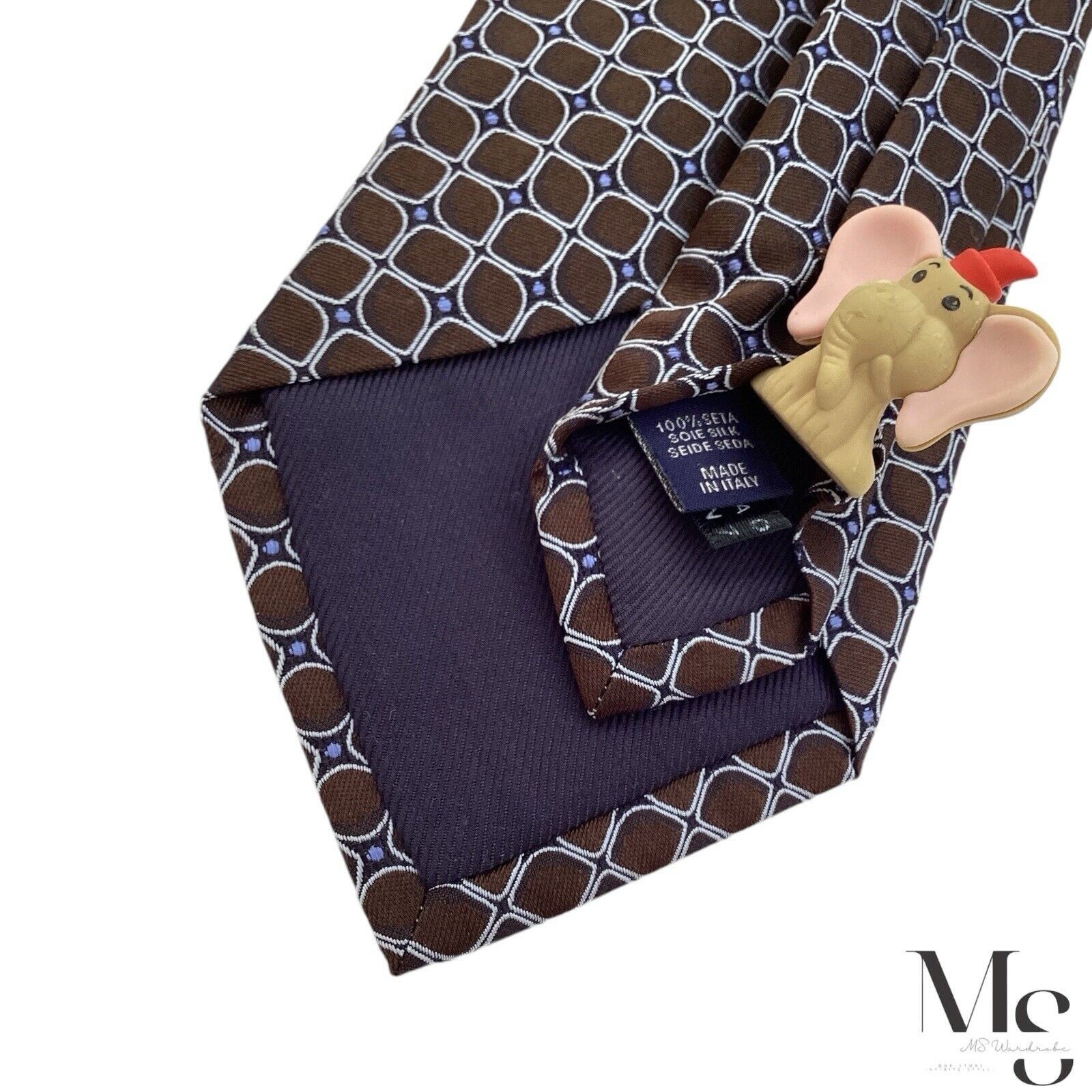 Harry Rosen HARRY ROSEN Brown Geometric Silk Tie Made In Italy W: 3.5" E Size ONE SIZE - 5 Thumbnail