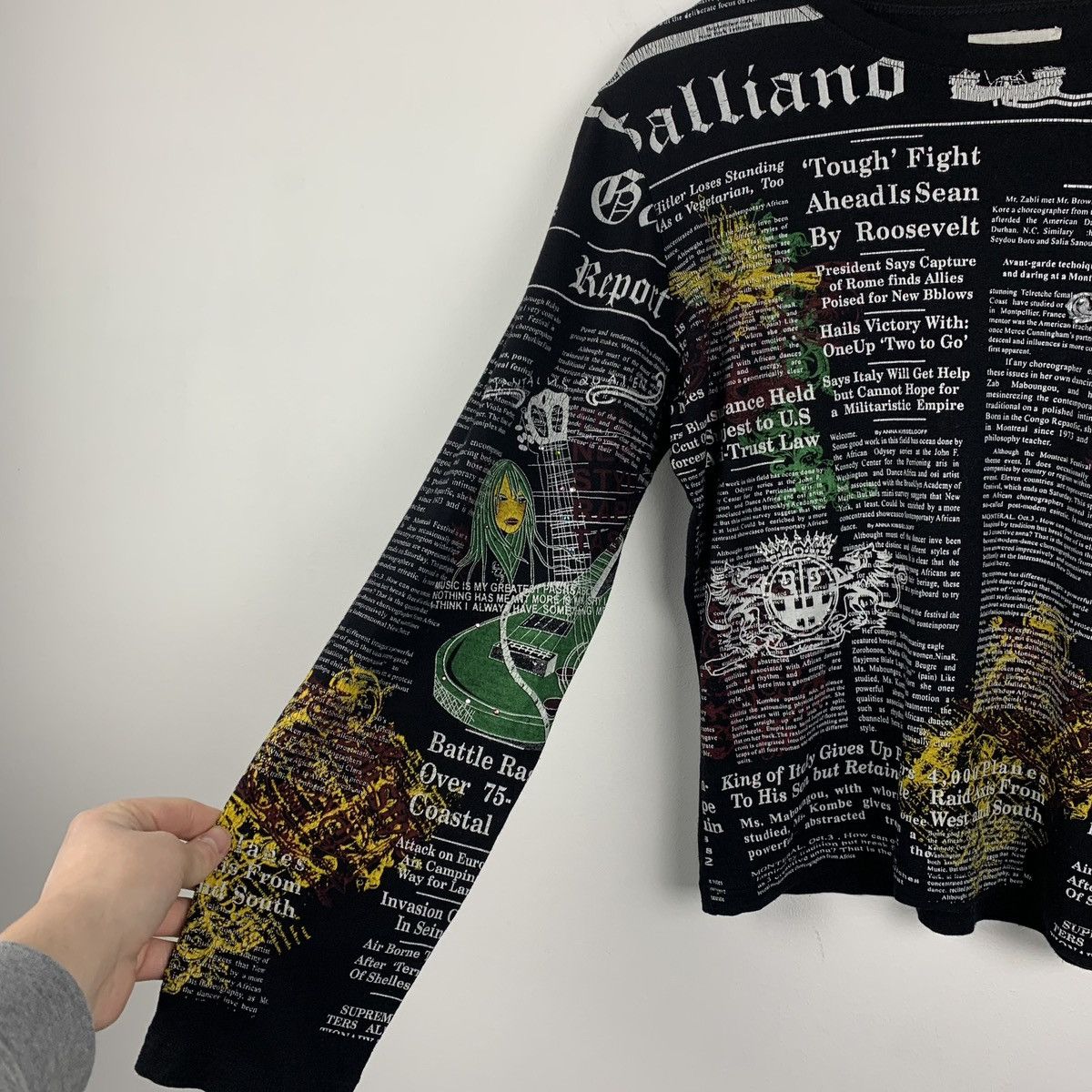 John Galliano Gazette News Paper Long Sleeve T-Shirt Black